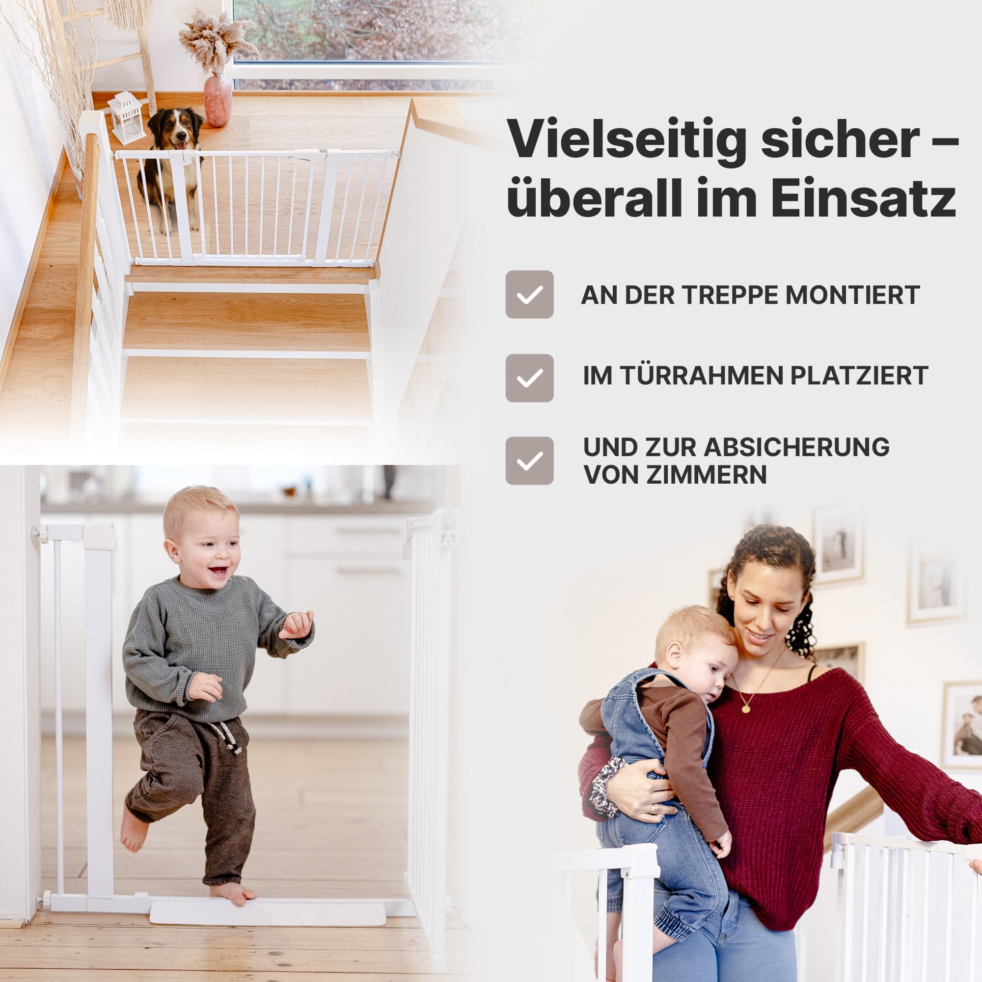 Treppenschutzgitter ohne Bohren GS-Zertifikat Türschutzgitter Baby Hunde Kinder Kinderschutzgitter