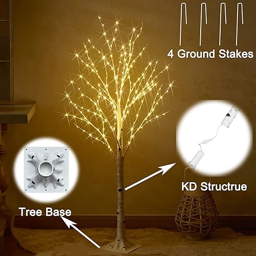 Miniatura 8 de BAOLITVINE Árbol de abedul con luces de 4 pies, 200 luces de hadas, árboles iluminados para el hogar, boda, fiesta, decoración de Navidad, interior