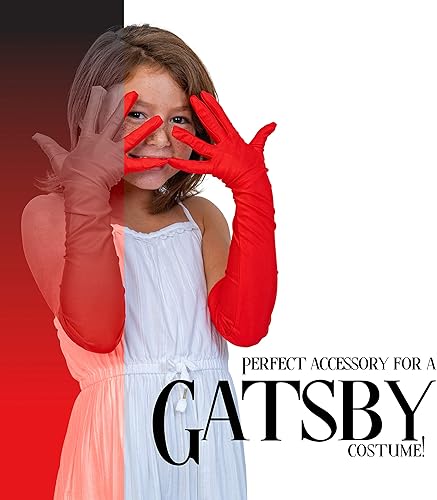 Miniatura 2 de Skeleteen Guantes de ópera de satén rojo, guantes de codo de los años 20  1 par