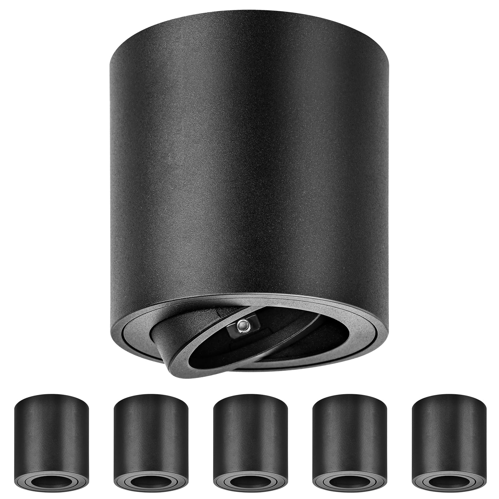 GeyouLux GU10 Surface Mounted Spotlights Black, Ø80x84mm Round Ceiling Spot Lights, 30° Adjustable, 230V Downlights with GU10 Holder, Aluminium Ceiling Spots, Bulbs Not Included, 6 Pack