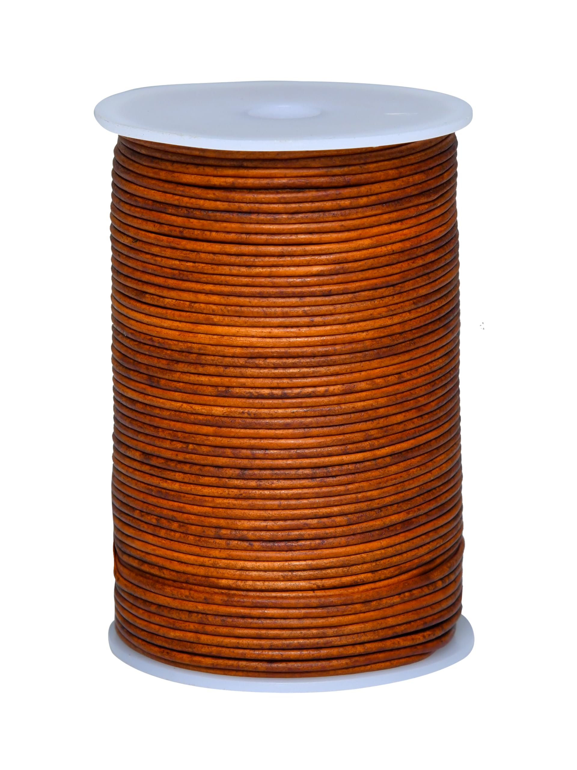 Cords Essentials Round Genuine Leather String Cord, Rope for Jewelry Making, Necklaces, Bracelets, Kumihimo Braiding, Wraps, Crafts and Hobby Projects (Distressed Tan, 2.0 MM)