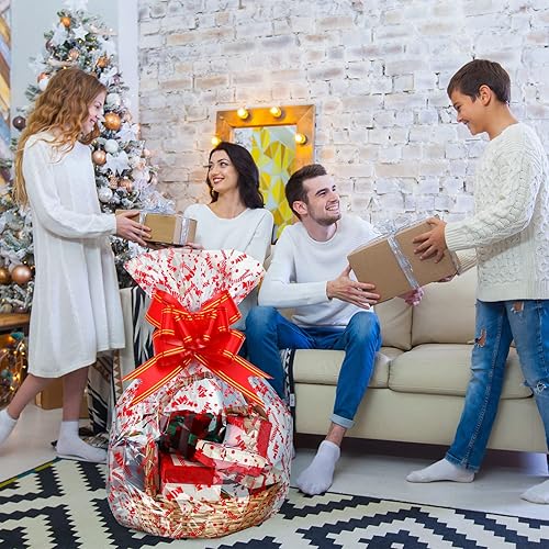 Miniatura 6 de Zonon 20 bolsas grandes de cesta de Navidad de 35 x 23 pulgadas, bolsas de celofán transparentes con copos de nieve, bastones de caramelo a cuadros