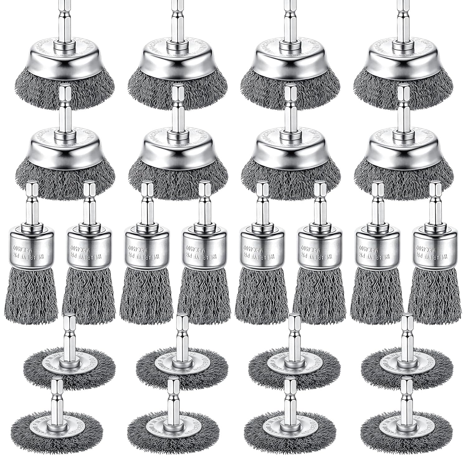 Bokon 24 Pcs Wire Brush for Drill Carbon Steel Wire Wheel and Pen Brush Set with 1/4-inch Hex Shank Wires Brushes Drill Attachments for Cleaning Rust Removal Scrub Surfaces Abrasive