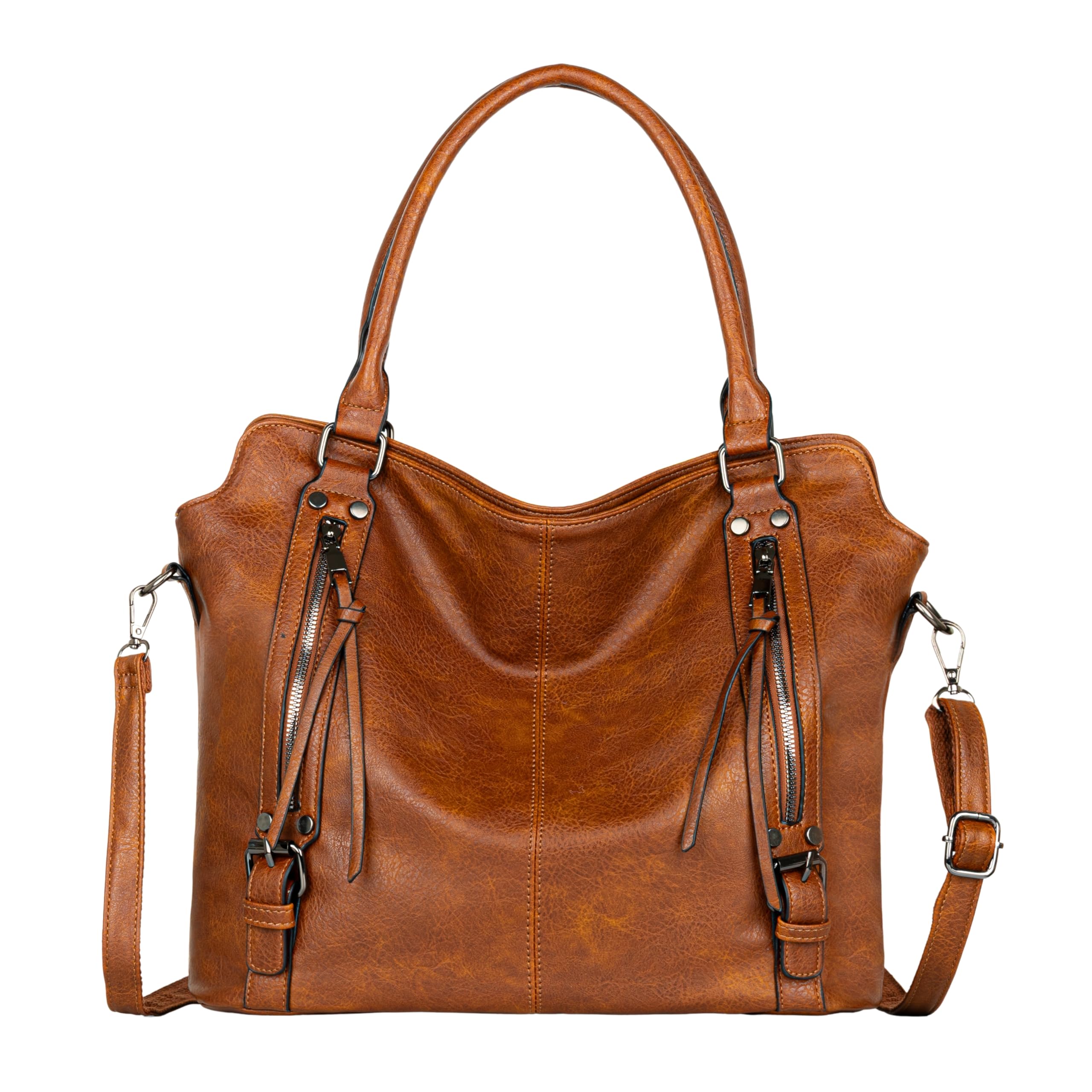 Large Capacity Stylish Tote Bag for Women, PU Leather Crossbody & Shoulder Sling Handbag Purse with Adjustable Strap, Zipper Pockets, Fits 15.6 Inch Laptop, Office, Work, Travel-image-7