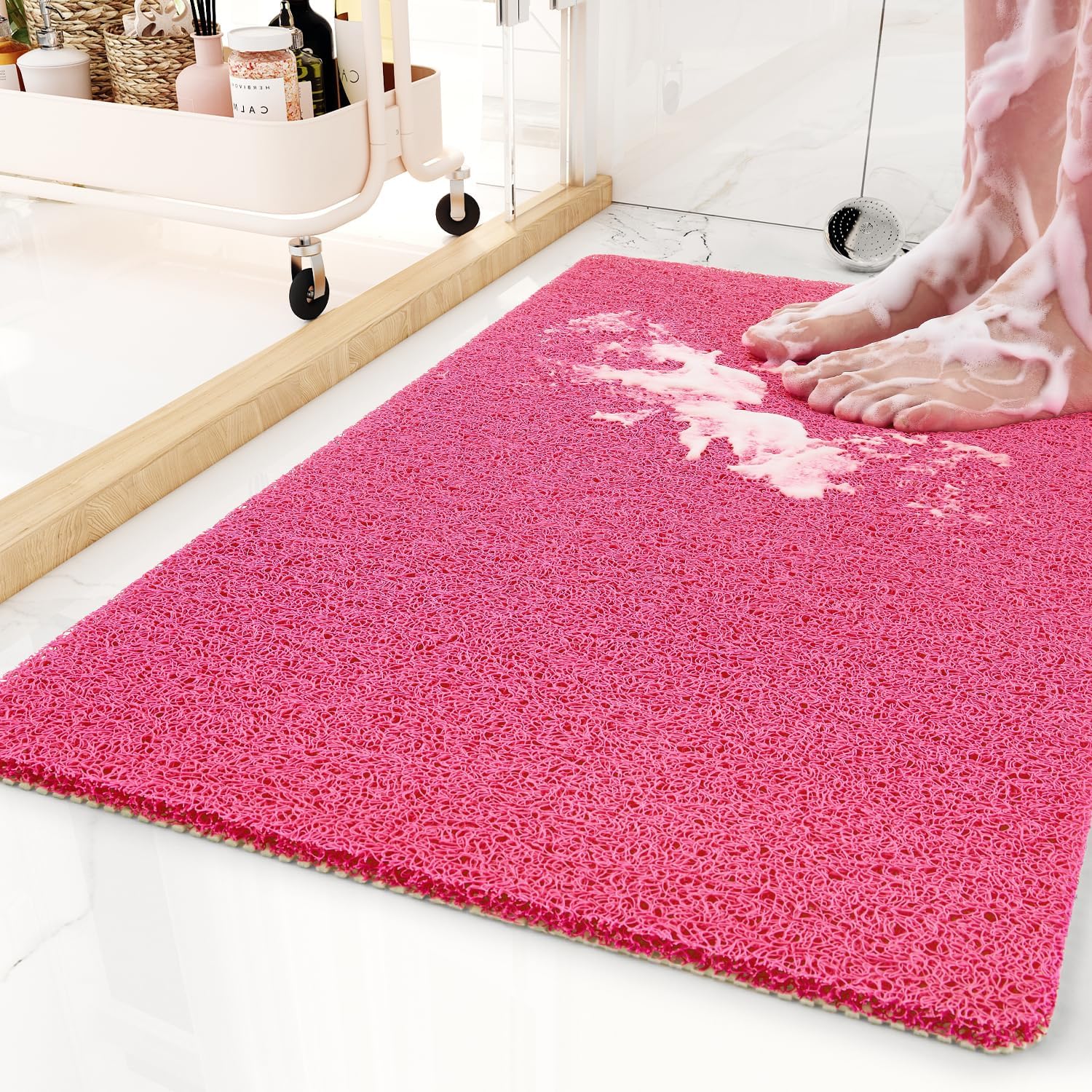 Non-Slip Bathtub Mat, 17x 30 Inch, Shower Mats for Bath Tub, PVC Loofah Bathroom Mats for Wet Areas, Quick Drying