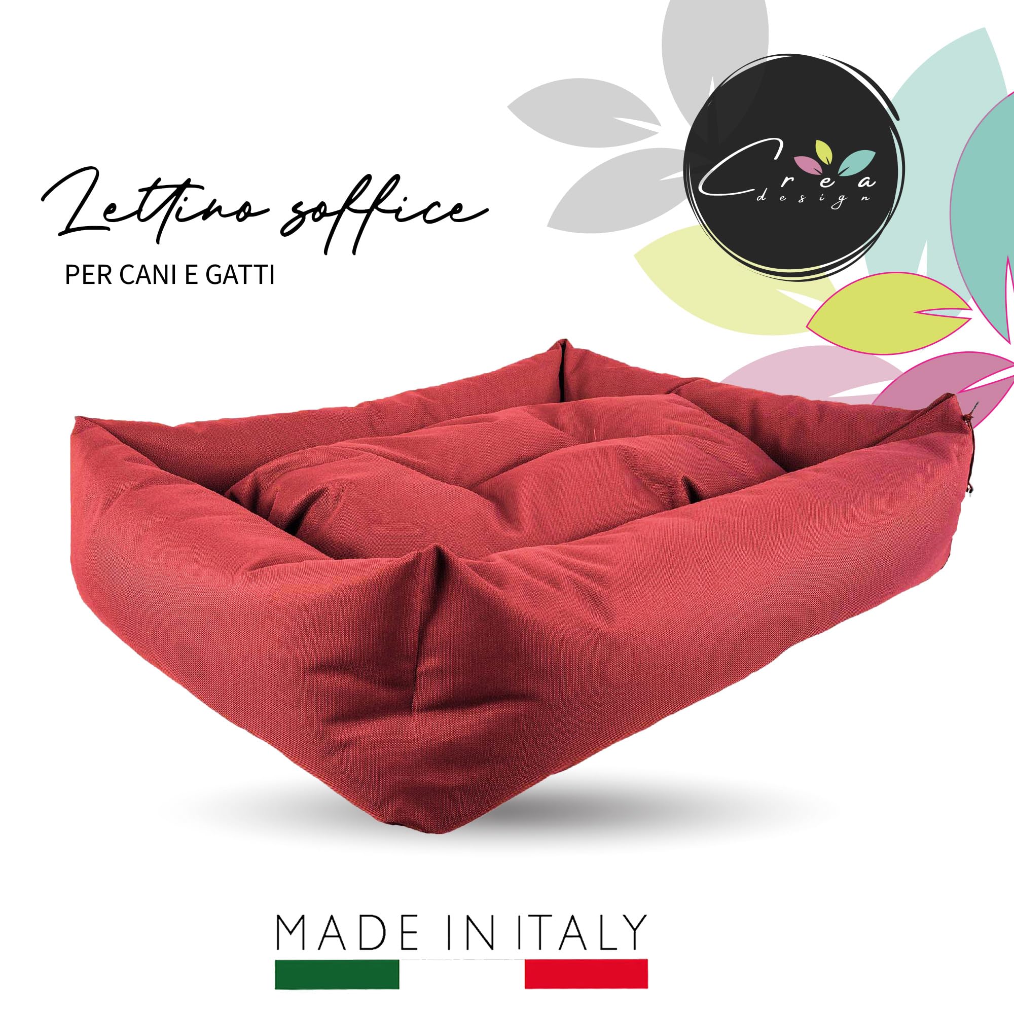 Crea Bed - Cuccia lettino per cani idrorepellente resistente ai graffi, realizzata a mano in Italia. Cuscino per Cane tessuto robusto per l'uso interno ed esterno.M/L |85 x 70 cm, BORDEAUX