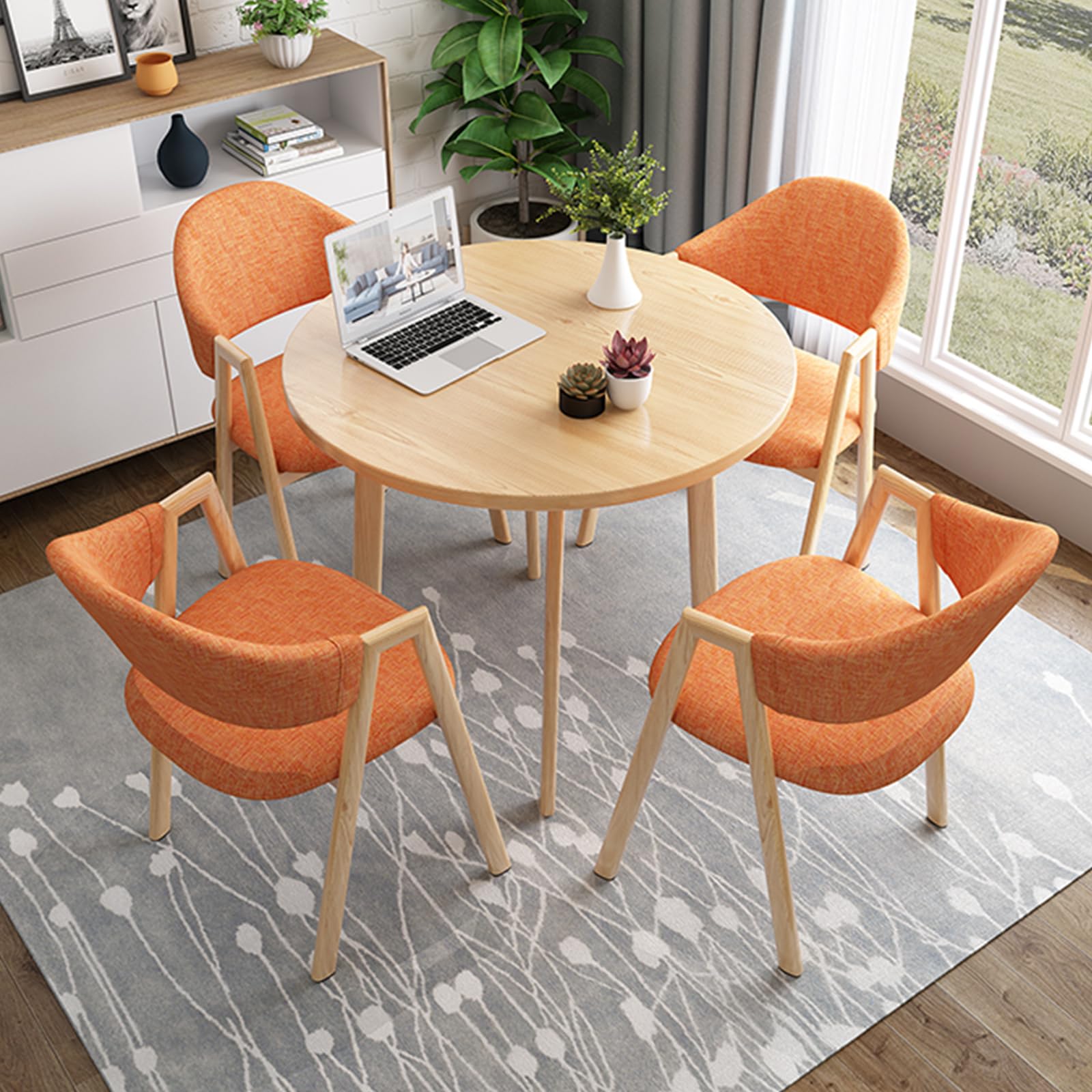 ASerZenith 5-Piece Office Table And Chair Set, Small Round Conference Table With Backrest Chairs, Space Saving Reception Room Furniture For 4,Orange-D 31.5Inch/80Cm