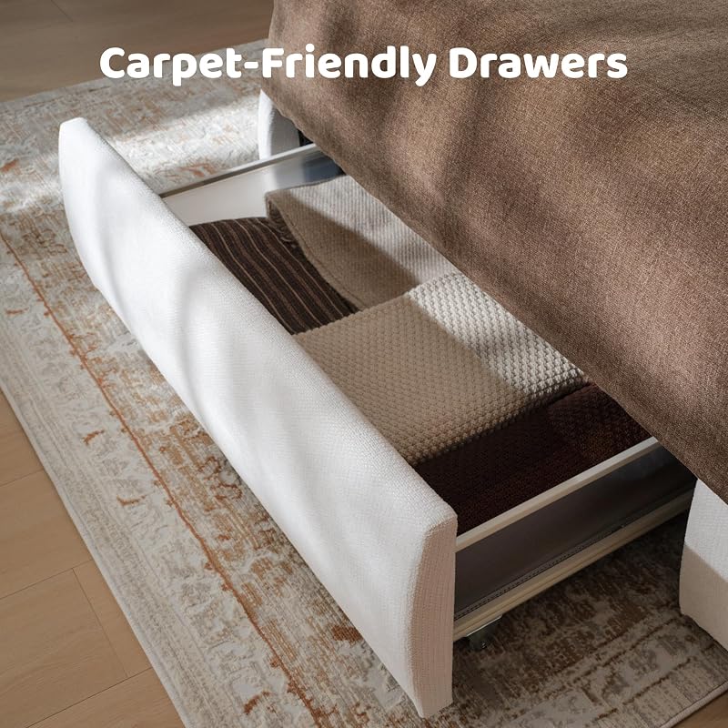 RECCI King Upholstered Wingback Bed Frame with Storage Drawers image 4