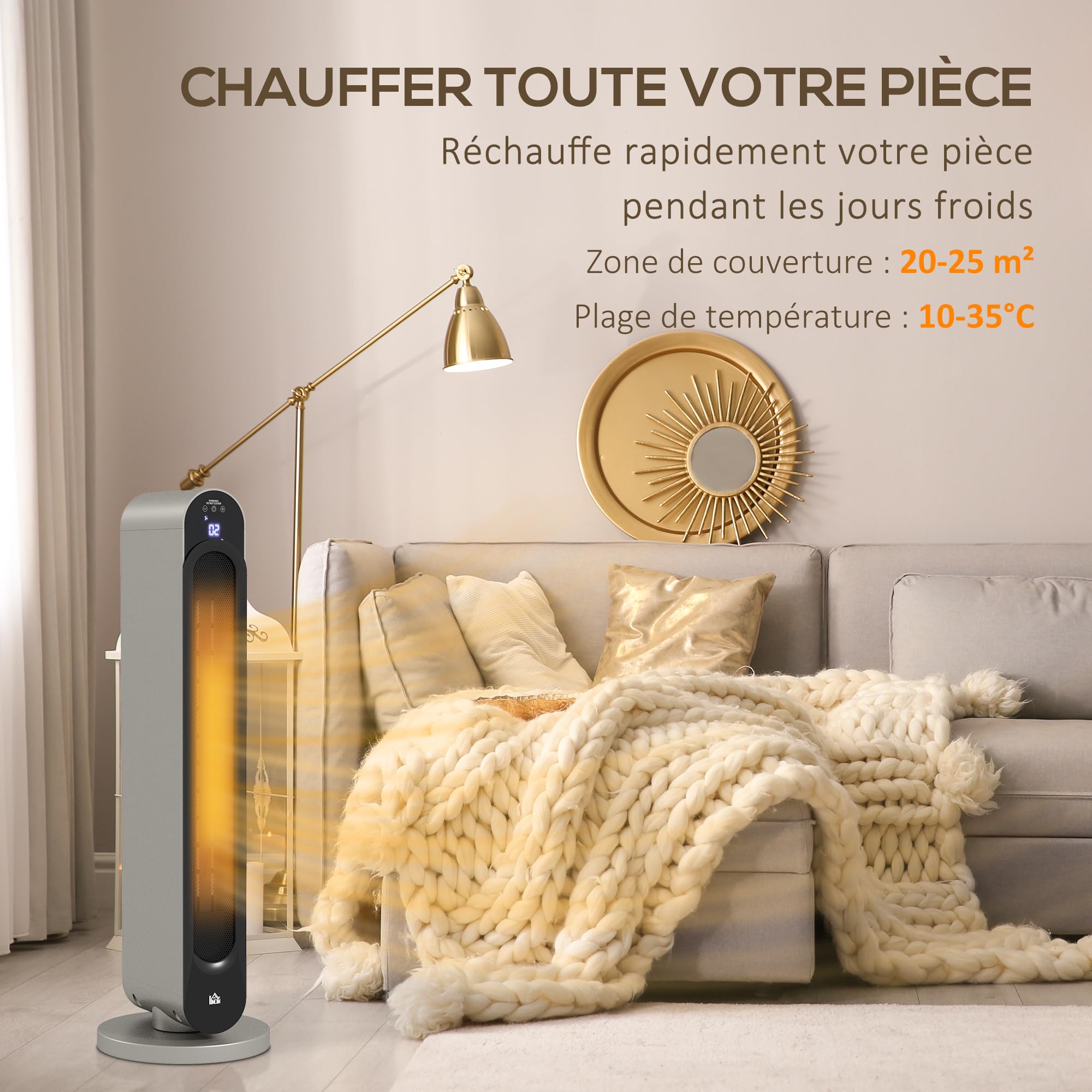 HOMCOM Chauffage soufflant oscillant 1100/2200 W - Mini radiateur céramique PTC - télécommande Incluse - Chauffage d'appoint Noir