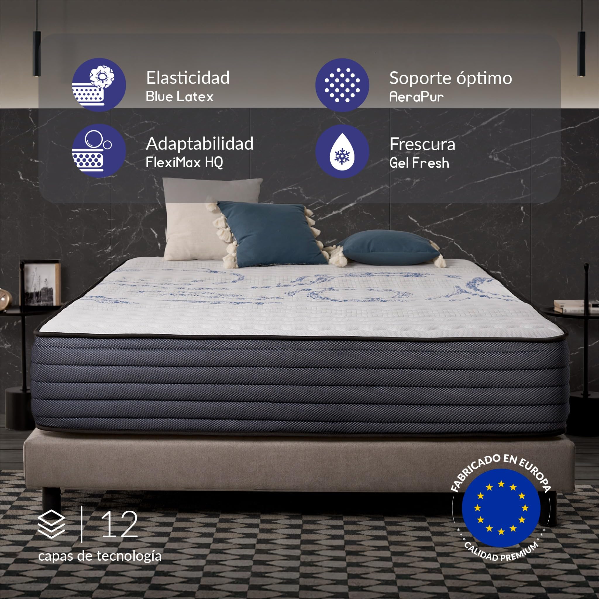 Naturalex - Perfectsleep - Colchón 160x200 cm Viscoelástico - 32 cm | Firme - Espuma HR + Blue Látex - Ergonómico - Hipoalergénico - Transpirable - Muy Grueso - Reversible Verano/Invierno