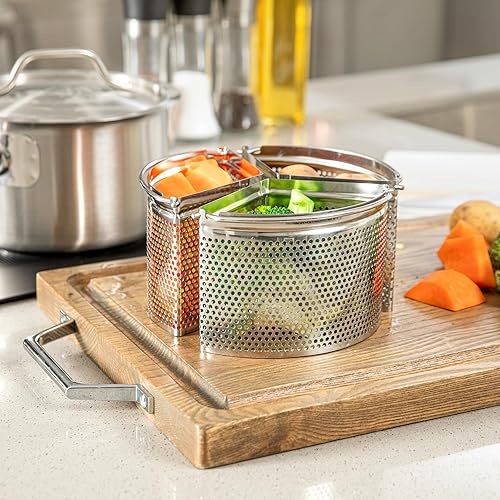 Miniatura 9 de Restaurantware Cesta de vapor para olla de cocina de 3 piezas, acero inoxidable, separador de trío perforado para cocinar verduras, albóndigas,