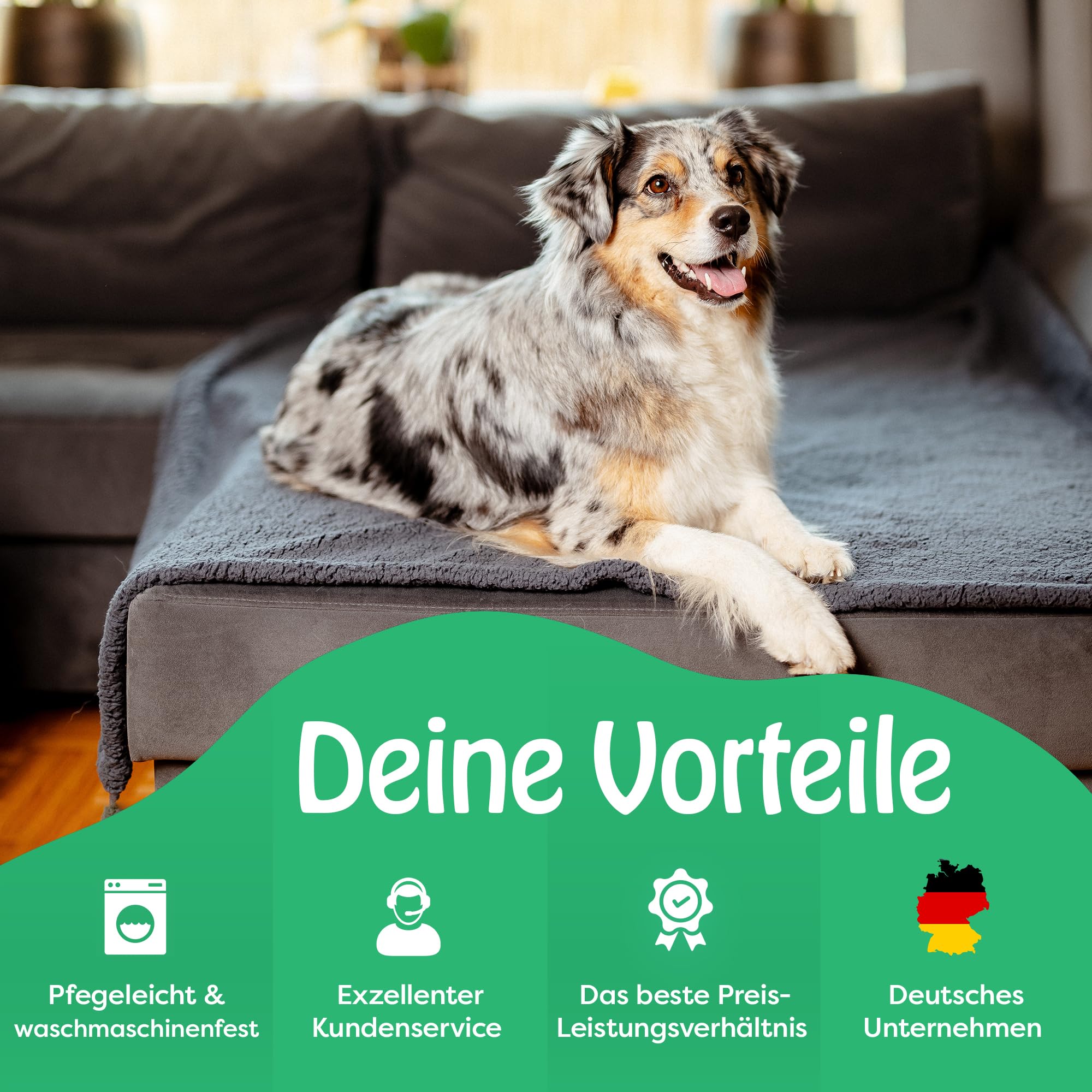 wasserdichte Hundedecke – 152x203cm/XXL/grau – Flauschige & wasserdichte Haustierdecke für Sofa, Bett & Auto – beidseitig, waschbar, für Hunde & Katzen