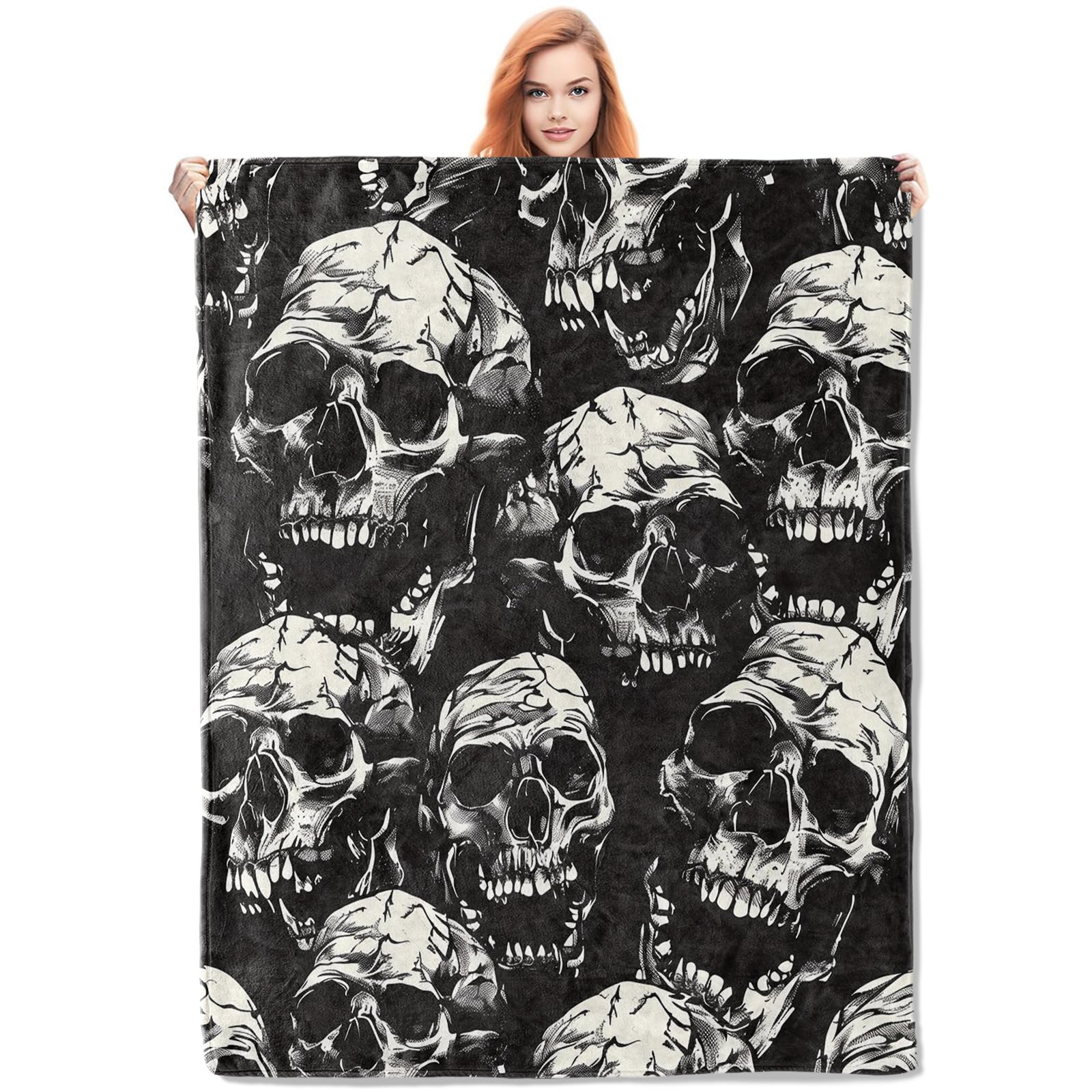 Couverture à motif de crâne en polaire douce pour déco gothique