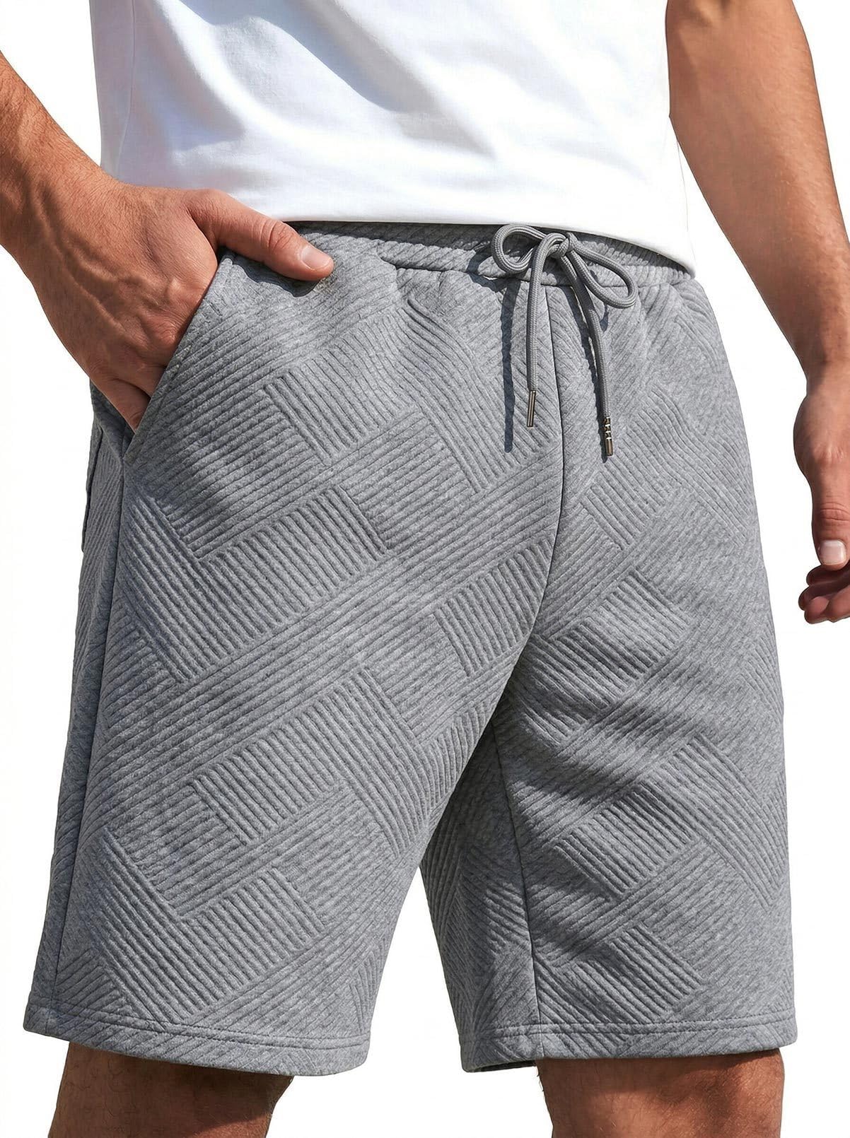 Halfword Pantalones Cortos Hombre Shorts Casual Tejido hasta la Rodilla Textura Gruesos Verano Cintura Elástica Bermudas Casa — view 8