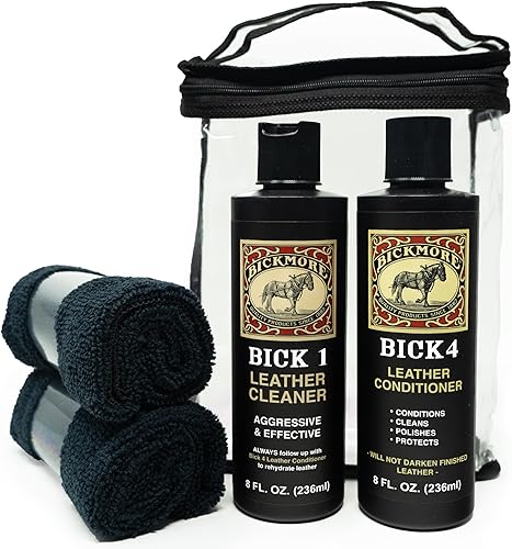 Kit completo de cuidado de cuero | Limpiador de cuero, acondicionador, 2 paños | Bick 1 y Bick 4 | No oscurece el cuero | Fabricado en los Estados