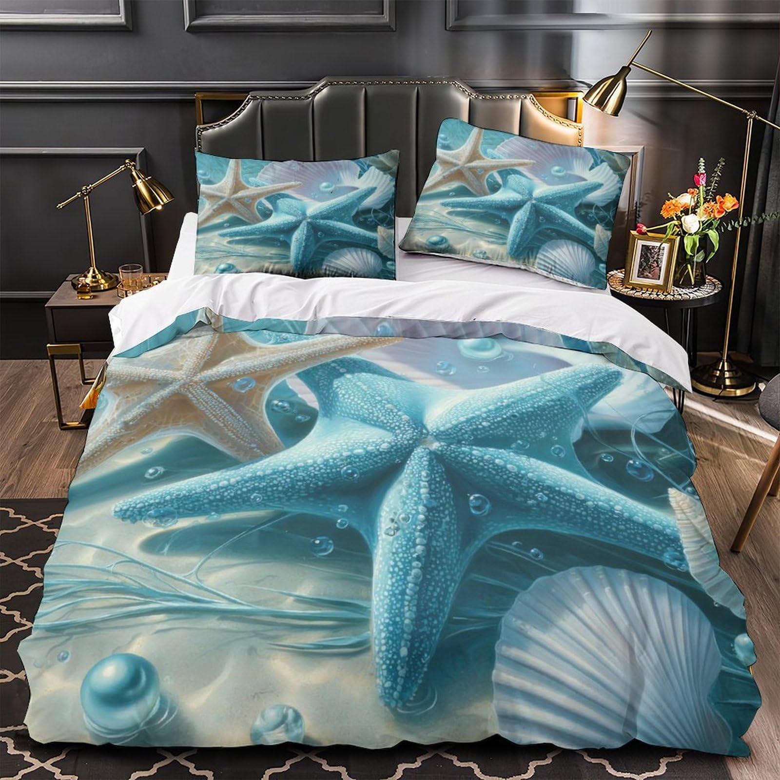 Housse de couette 3D motif étoile de mer pour lit simple 140x200