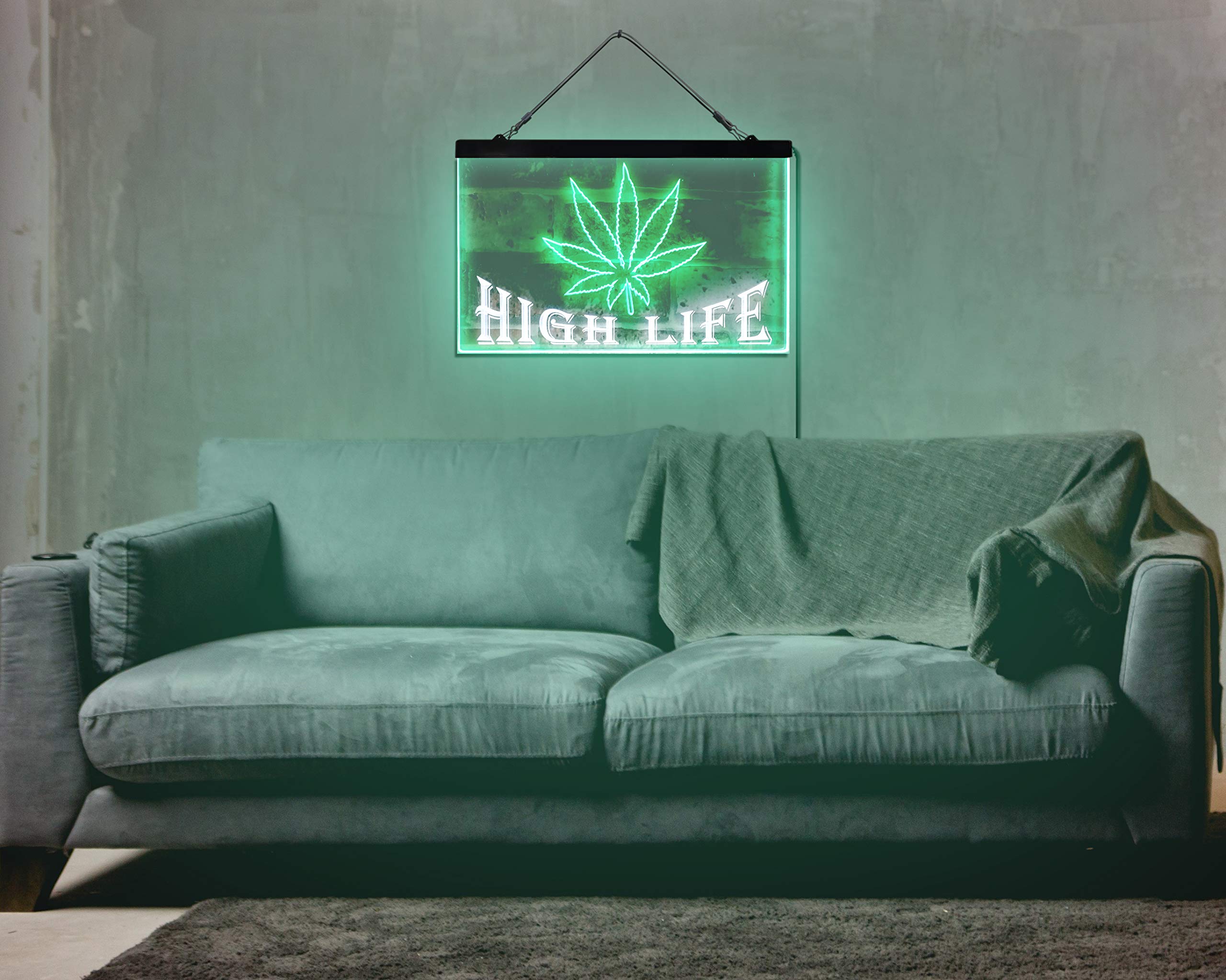 ADVPRO Marijuana Hemp Leaf High Life Dual Color LED Neon Sign
