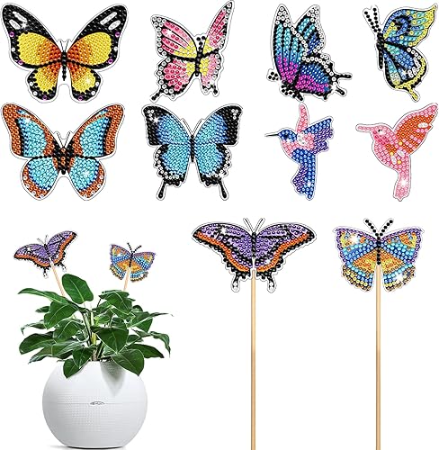 ZORETCO Kit de arte de diamantes de mariposa, 10 piezas de suministros de arte de pintura de diamante, exquisito adorno de mariposa, accesorios de
