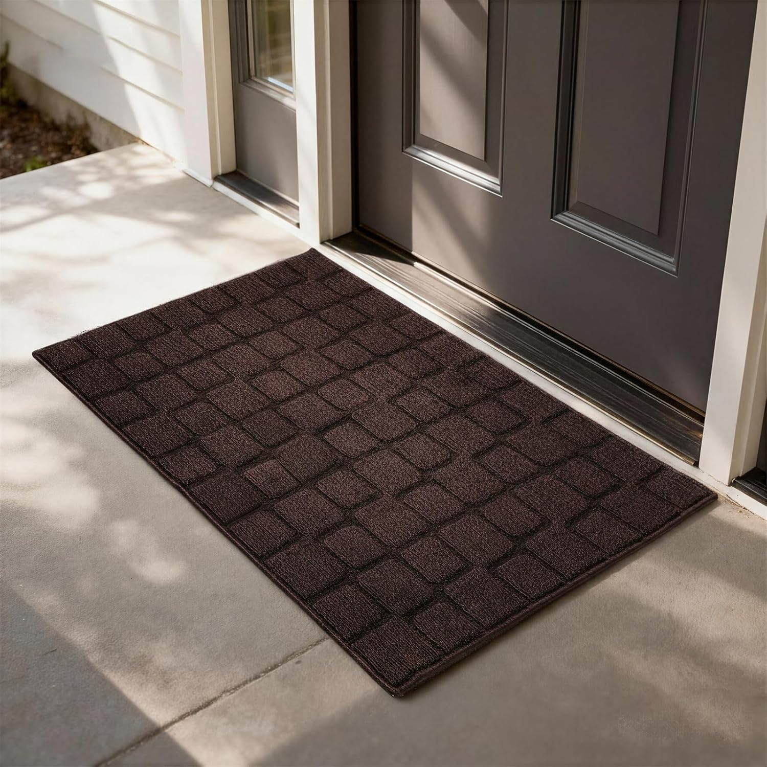 Front Door Mat Outside Entrance, Outdoor Indoor Door Mats for Entryway, Entrance, Entry, Patio, Waterproof Non Slip Doormat, Low-Profile, 24" × 35“, Coffee