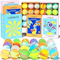 LUXDOUCE 24 Pack Bath Bombs Gift Set - 12 Floral & 12 Fruity Scents, Natural Skin-Soothing Fizzies for Stress Relief & Spa Relaxation
