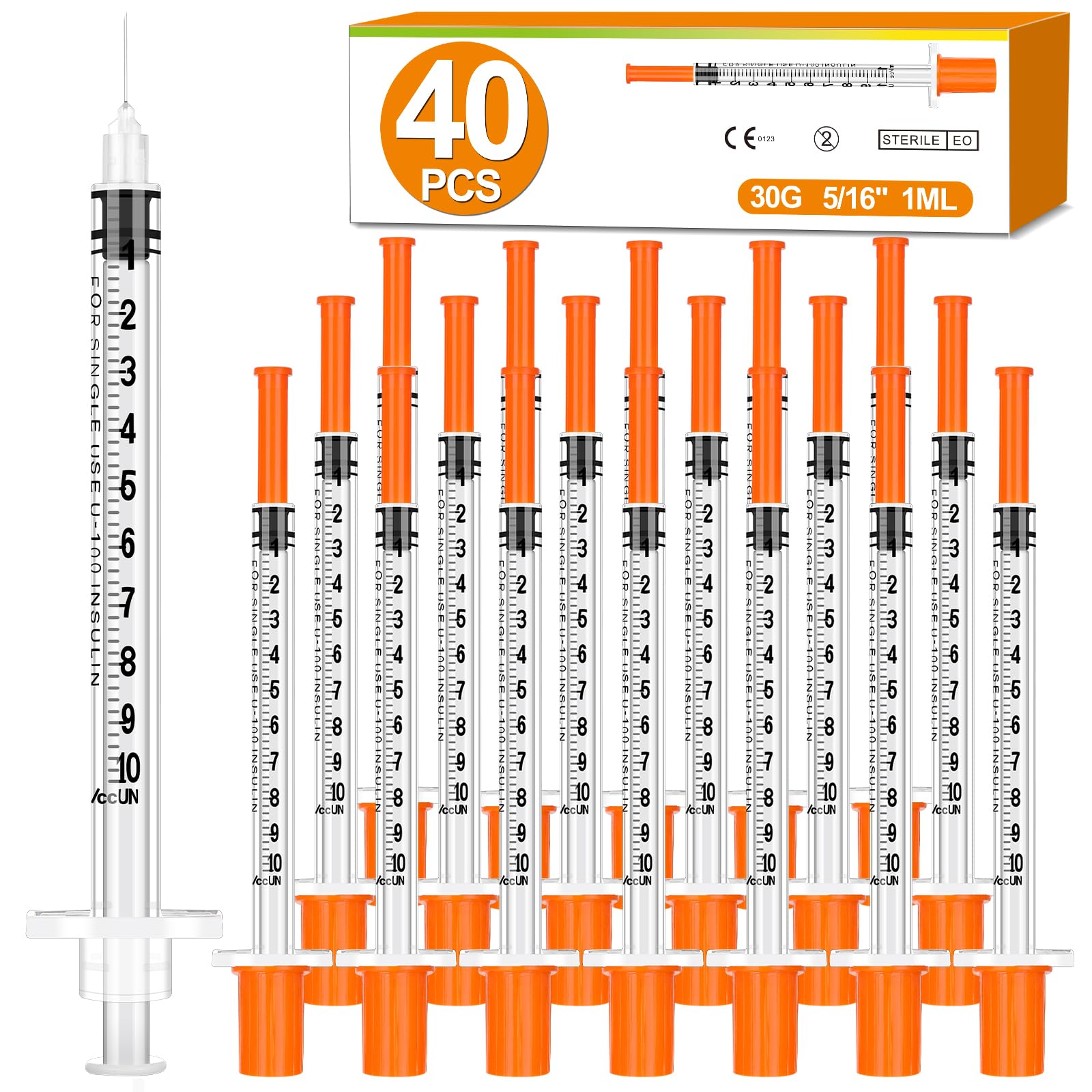 Photo 1 of TENKAIWICK 1ml Syringes, 30Ga, 5/16 Inch, Individually Wrapped, 40 Count