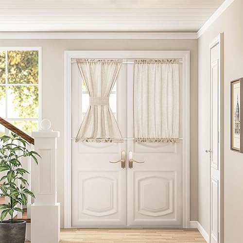 DUKIYO Cortinas de lino para puerta de baño, cocina, sala de estar, baño, 2 paneles de 25 pulgadas de ancho x 40 pulgadas de largo, cortinas