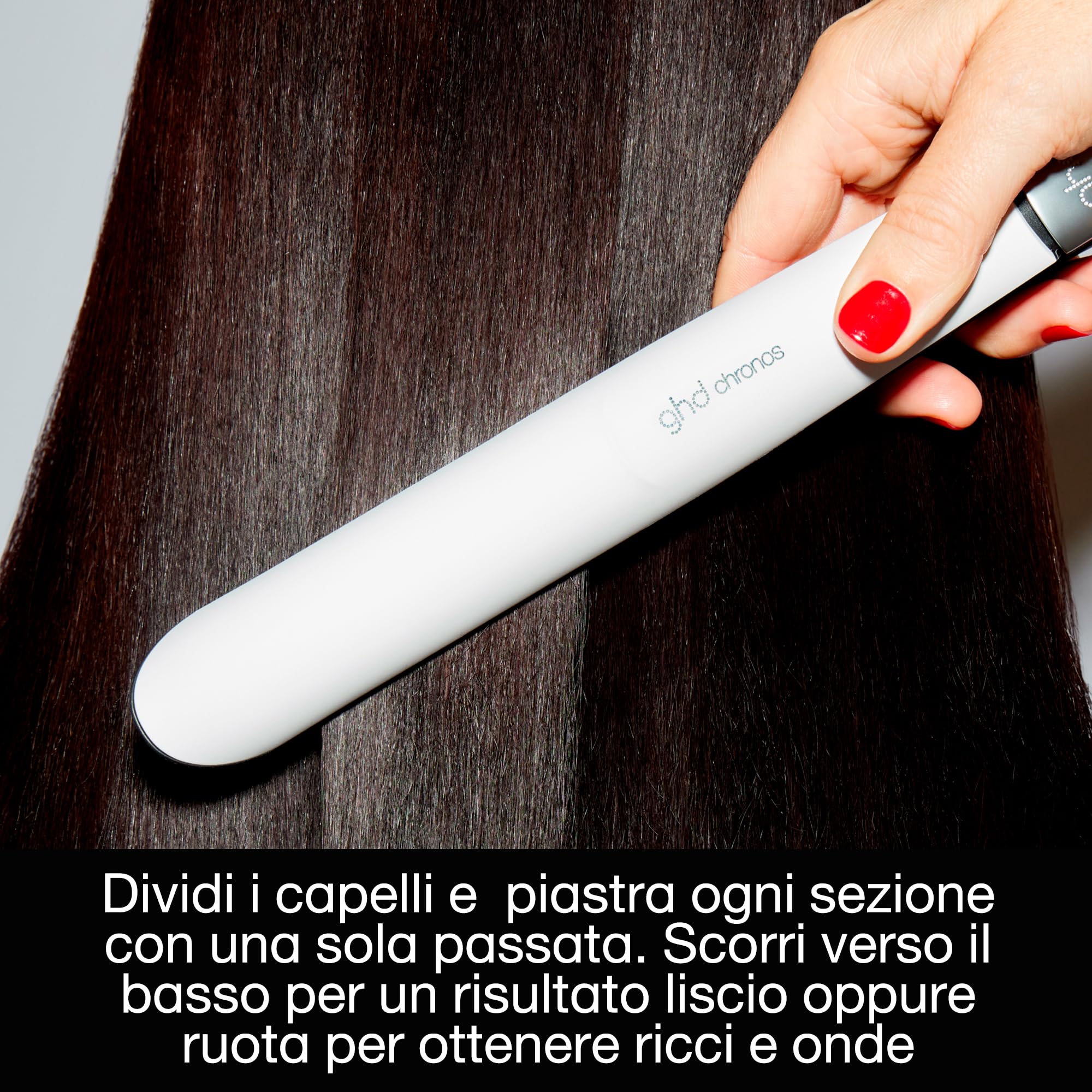 ghd Chronos, Piastra Capelli Professionale con Lamelle in Ceramica, Finish Ultra-Gloss, Tecnologia HD Predittiva per uno Styling Veloce, Piega Morbida e Lucente Senza Danni da Calore Estremo