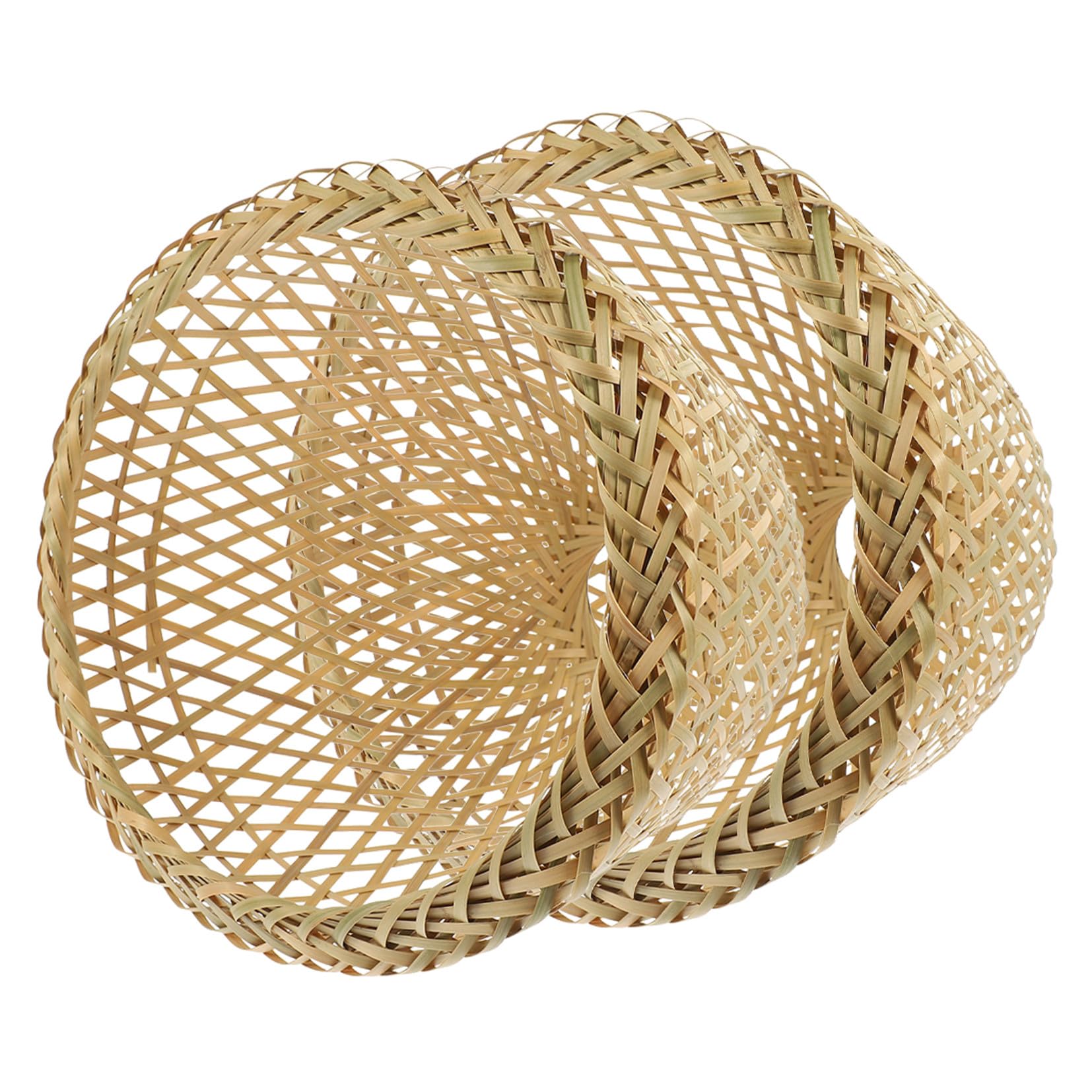 Abat-jour en Bambou Tressé Rustique, Lot de 2, 4,2cm