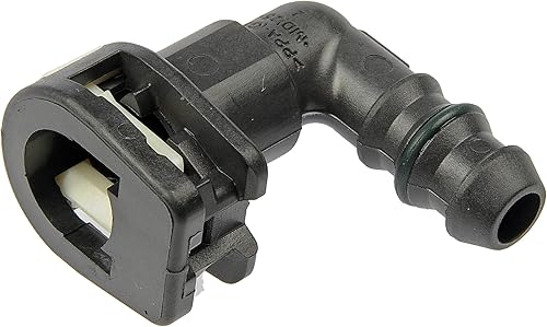 Dorman 800-138 Conector de línea de combustible de 5/16 pulgadas de acero a 3/8 pulgadas de nailon con curva de 90 grados, paquete de 2