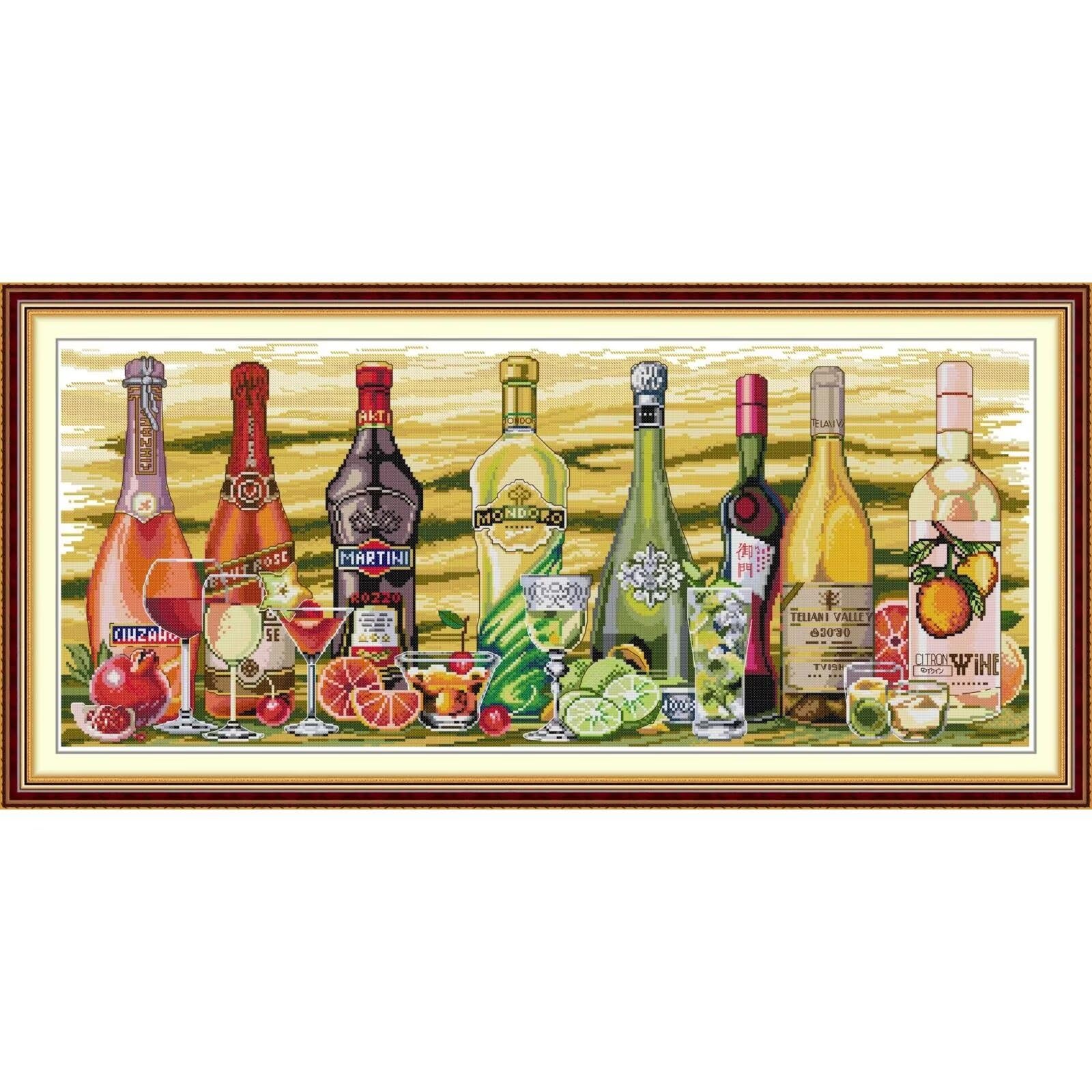 ITSTITCH Stamped Cross Stitch Kits - Full Range of Embroidery Patterns for Beginners or Adults,14 CT 2 Strands DIY Counted Needlepoint Arts Craft-Wine