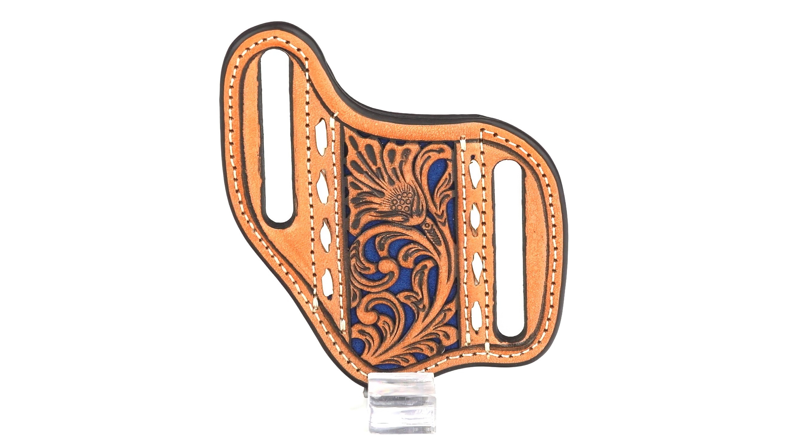 Nocona Knife Sheath Leather Blue Underlay Pierced Laced Floral