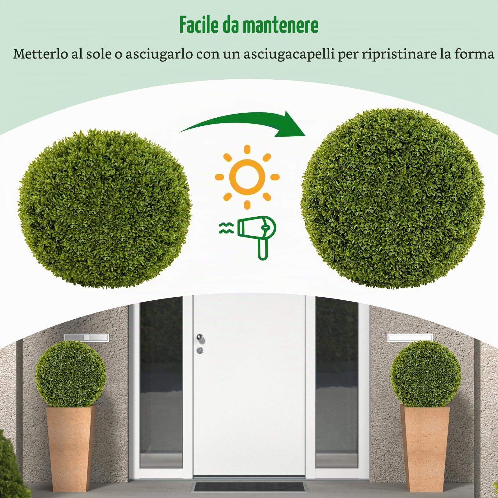 GIANTEX Juego de 2 Bolas Decorativas de Planta Artificial, Plantas Esféricas de 50 cm, con Hojas Simuladas Resistente al Sol, Planta Decorativas para Balcón, Patio, Hogar, Boda (50 cm)