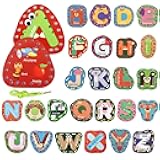 Vodolo 26 Pieces Lacing Cards Travel Sewing Kit for Kids, Letters Sequencing Threading Toy, Double Sided Fine Motor Skills Learning Toys, Classroom Supplies