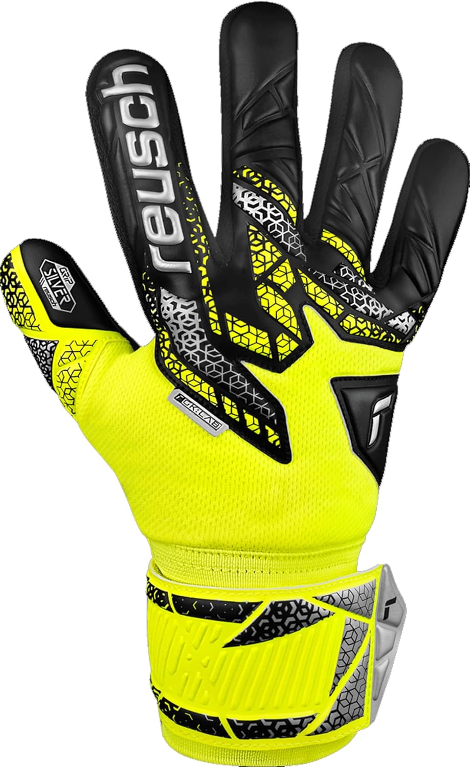 Reusch Attrakt Gold NC Finger Support Goalkeeper Gloves, Yellow/Silver/Black, Size 9