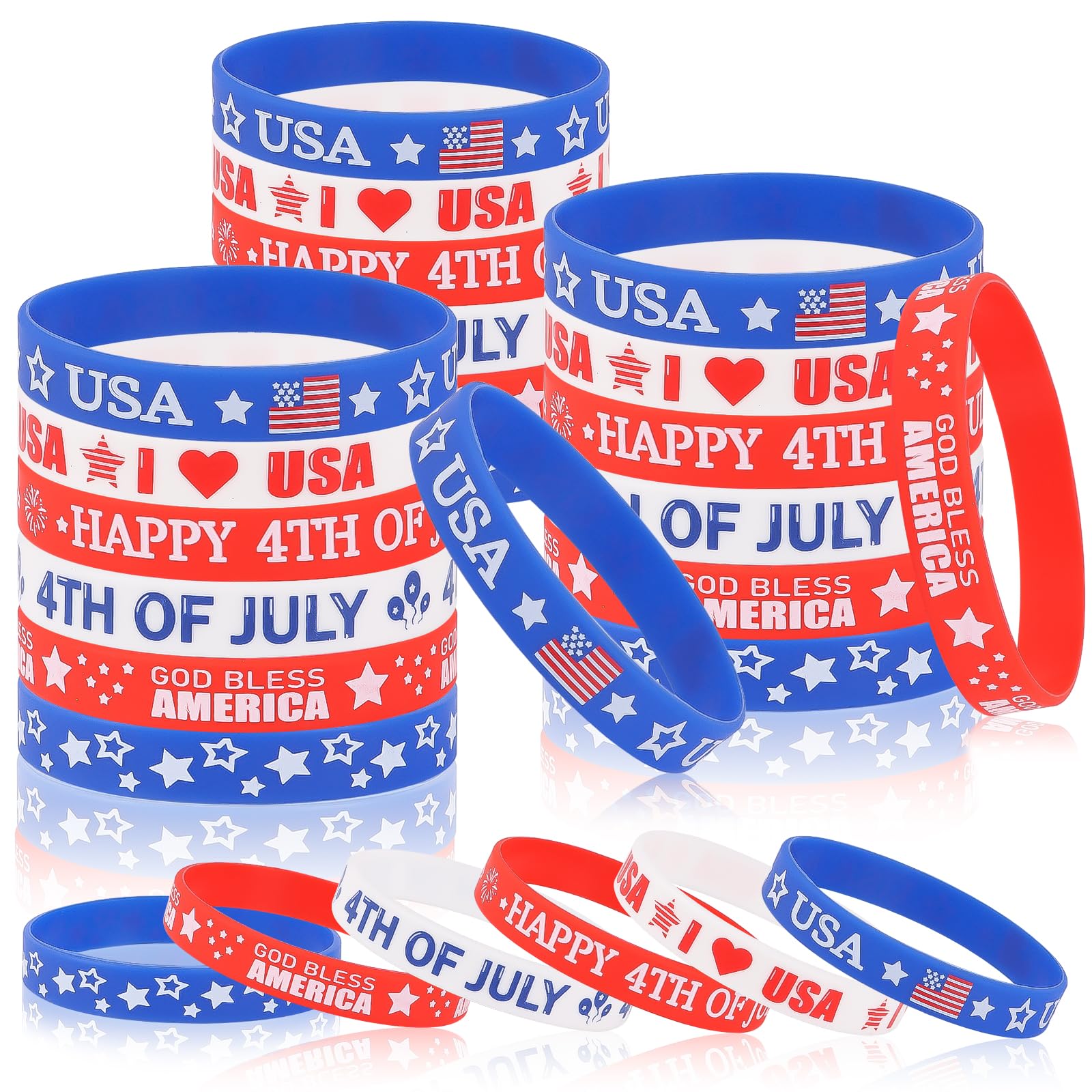 CCINEE 36PCS 4th of July Rubber Bracelets Fourth of July Party Accessories Wristband Supplies Independence Day Party Favors Decorations for Classroom Prizes Gifts