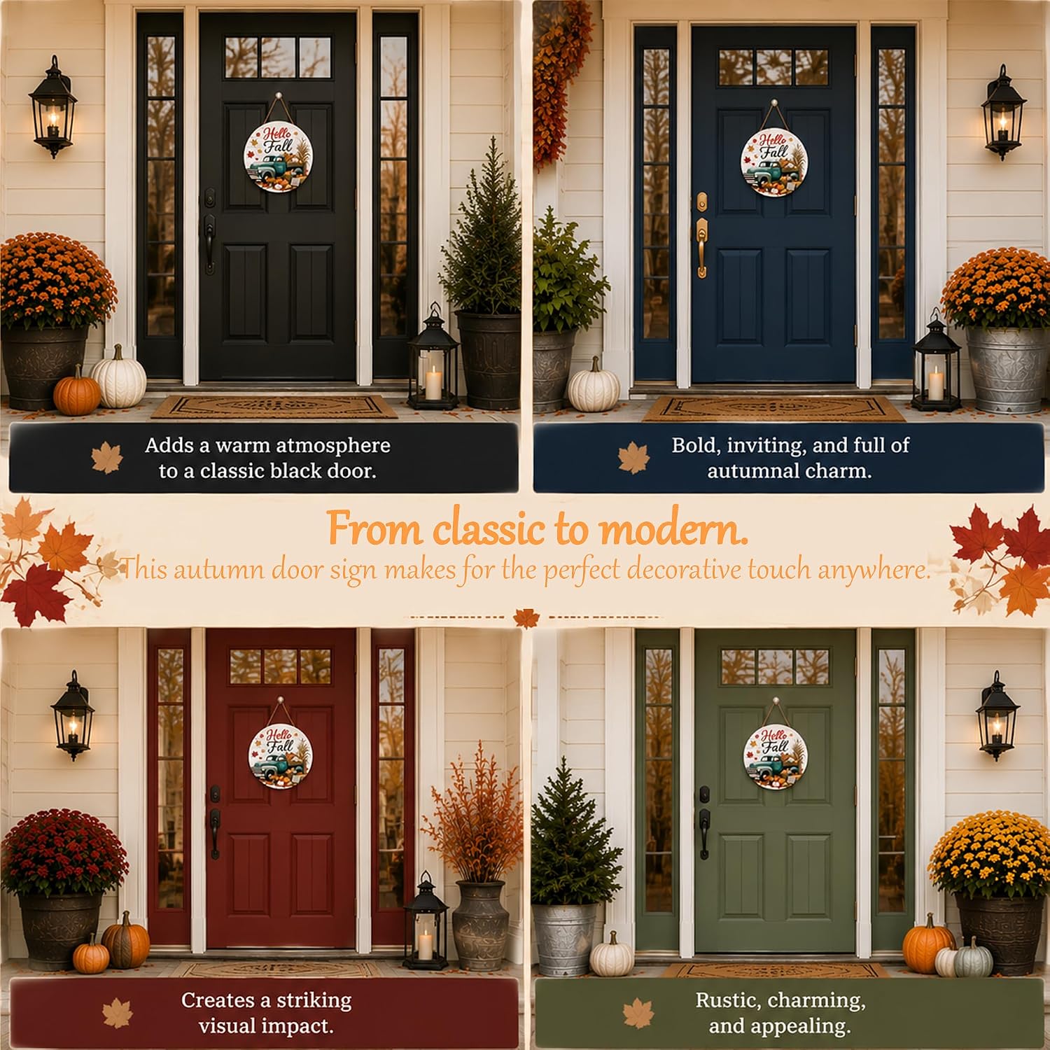 Fall Door Sign, 11.5" Wooden Hello Fall Sign with lanyard, Autumn Hanger