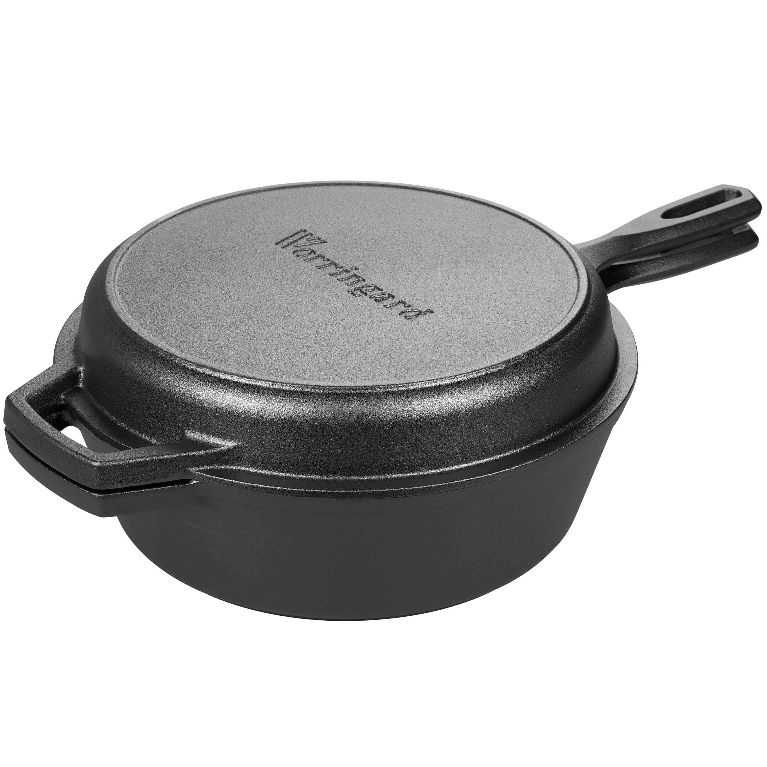 VORRINGARD Pre-seasoned Cast Iron Double Dutch Oven Pot with Skillet Lid, for Bread Baking, Outdoor, Campfire Cooking, 3 Quart