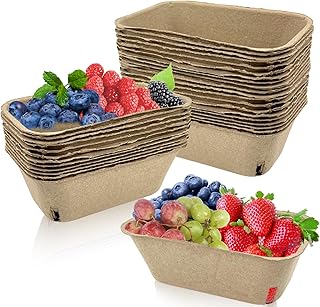 Rainmae 30 Pack Natural Pulp Fiber Large Berry Basket for Picking Fruit,...
