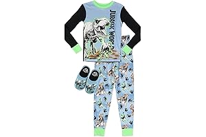 Jurassic Park Dinosaur Boys' Pajamas (2-Piece Pant & Tshirt, Bonus Jurassic Park Slippers)