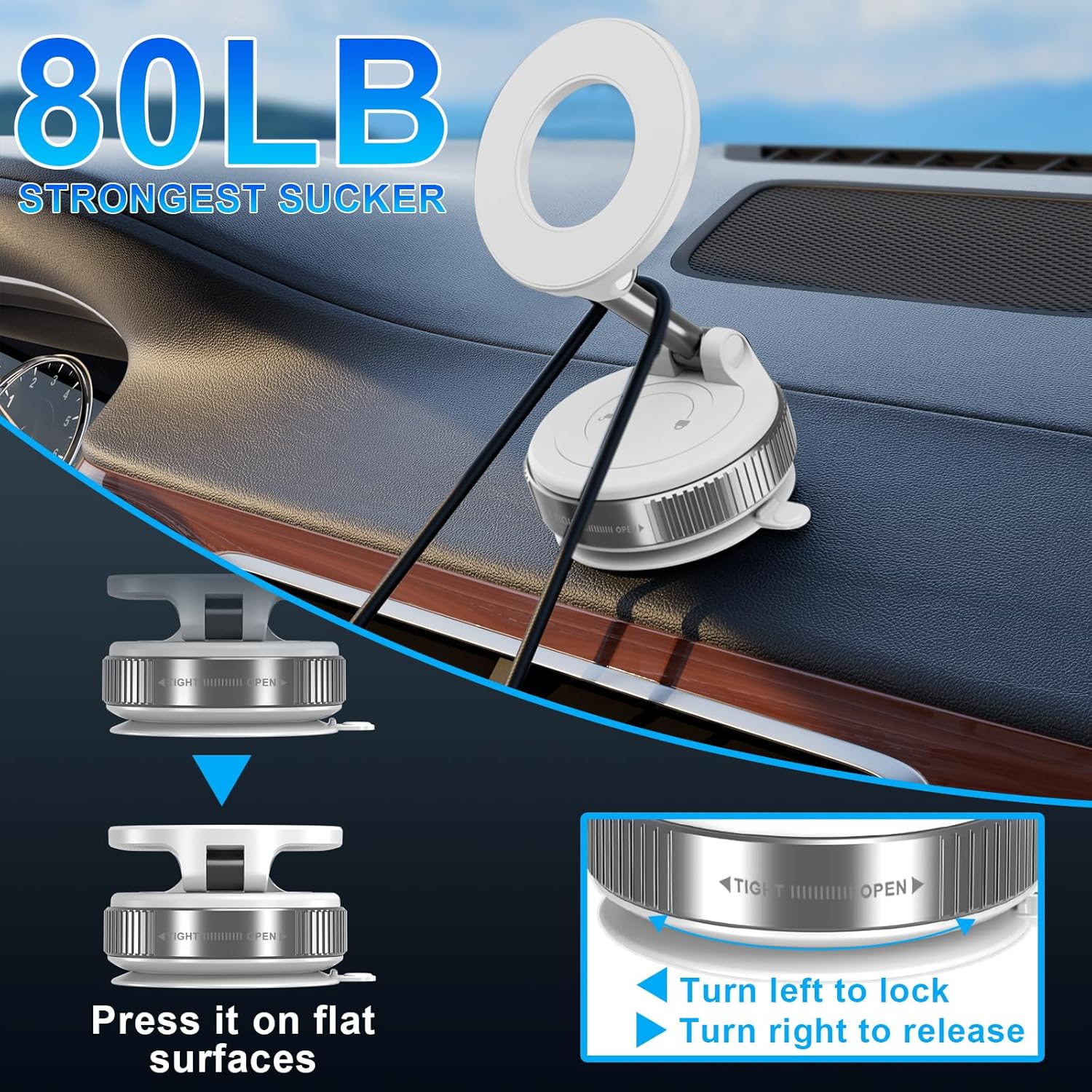 Vacuum Magnetic Phone Holders for Your Car, 360° Adjustable Car Phone Holder for Magsafe with Powerful Magnet, Folding Car Mount for iPhone 17 Pro Max 16 15 14 13 12 Air Plus & Android