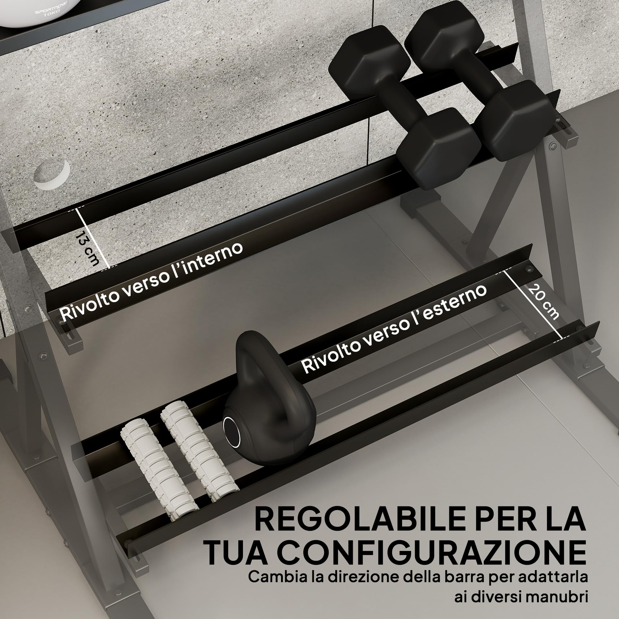 SPORTNOW Rastrelliera Manubri a 3 Livelli, Porta Pesi Palestra Casa Regolabile in Acciaio, Supporto per Manubri e Kettlebell, Salvaspazio per Palestra Domestica, Capacità 200 Kg, Nero