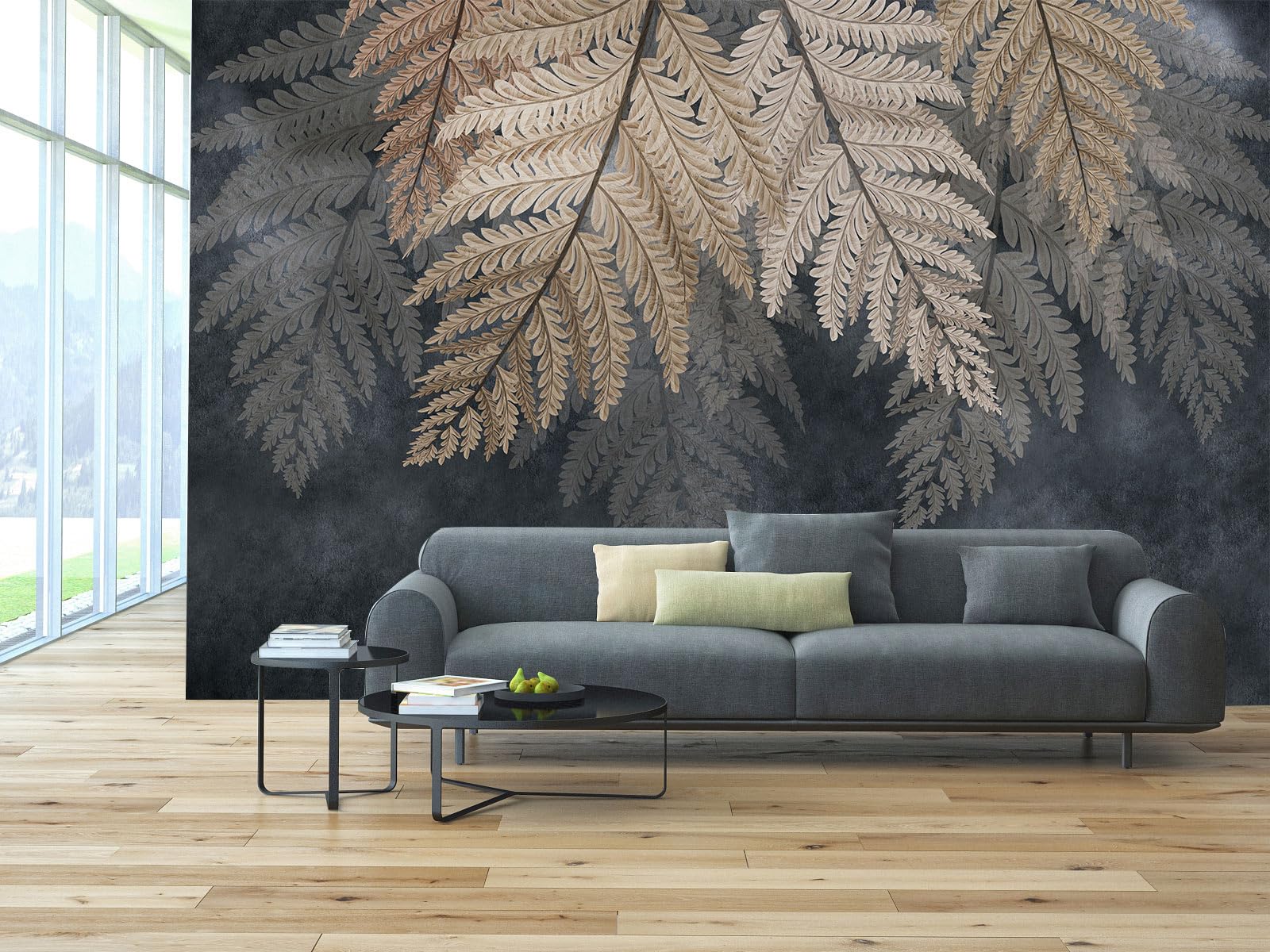 Vintage botaniczny liść tapeta mural ciemne rośliny liście salon sypialnia dekoracja ścienna - 170 x 110 (nie odklejaj się i przyklejaj)