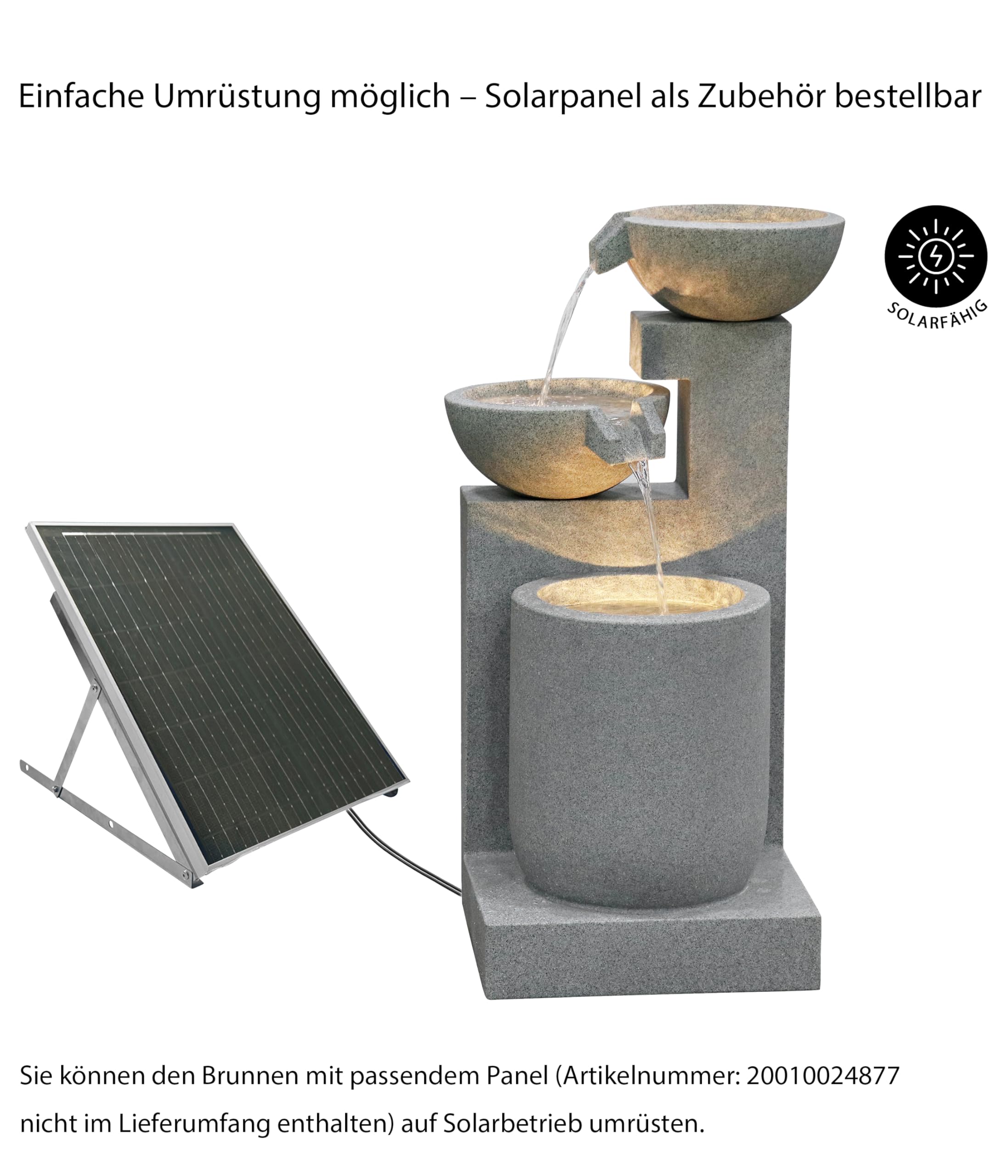 Dehner Gartenbrunnen Samson, Terassenbrunnen frostbeständig, Brunnen für Außen, mit LED Beleuchtung, ca. 100 x 54.5 x 54.5 cm, Polyresin, grau