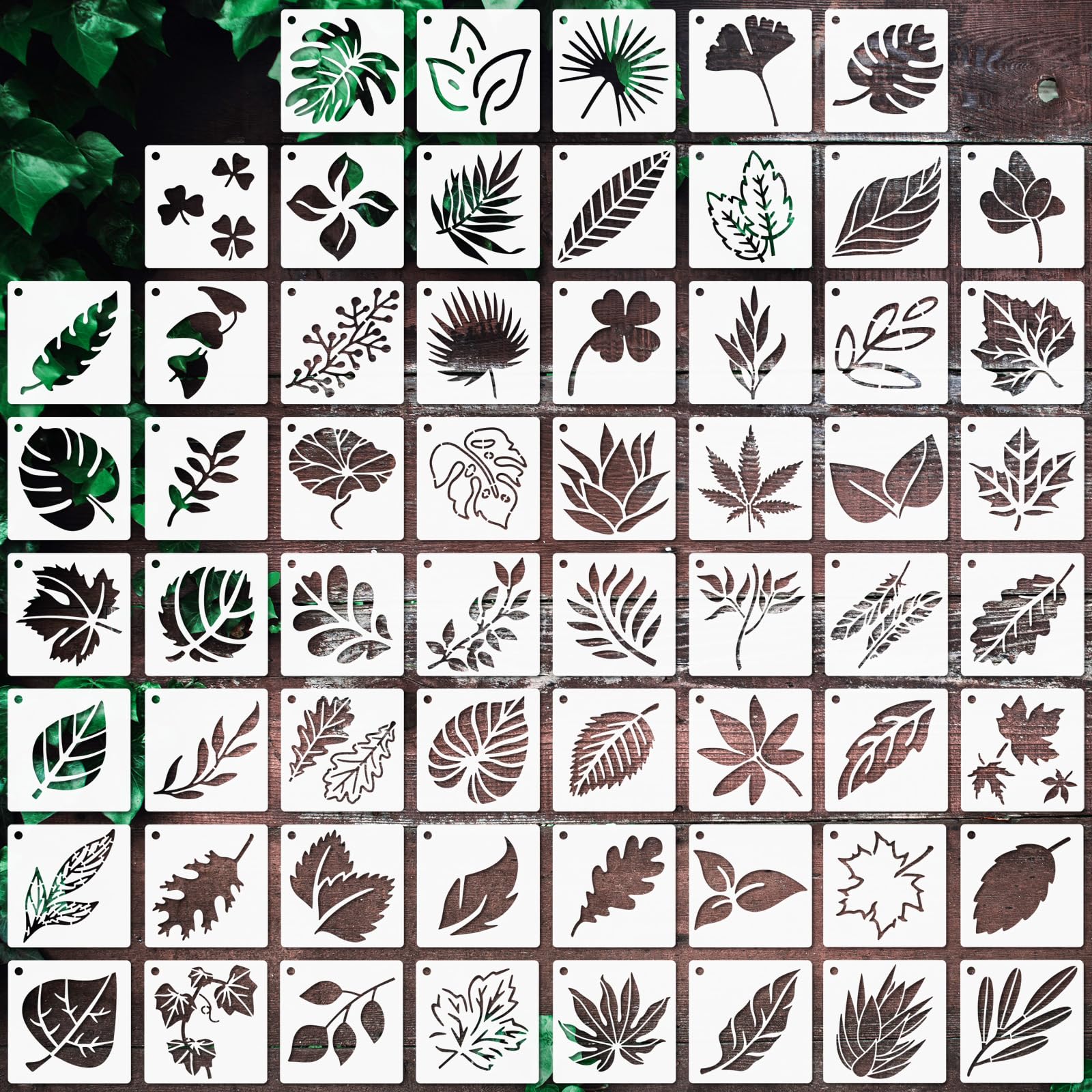 MWOOT 60 Pcs Small Leaf Stencil,Leaves Stencils Reusable Paint Templates for DIY Canvas Fabric Wall Art Set,Spray Paint Stencil,Plant Drawing Stencils for Painting Supplies DIY Lovers(7.62x7.62CM)