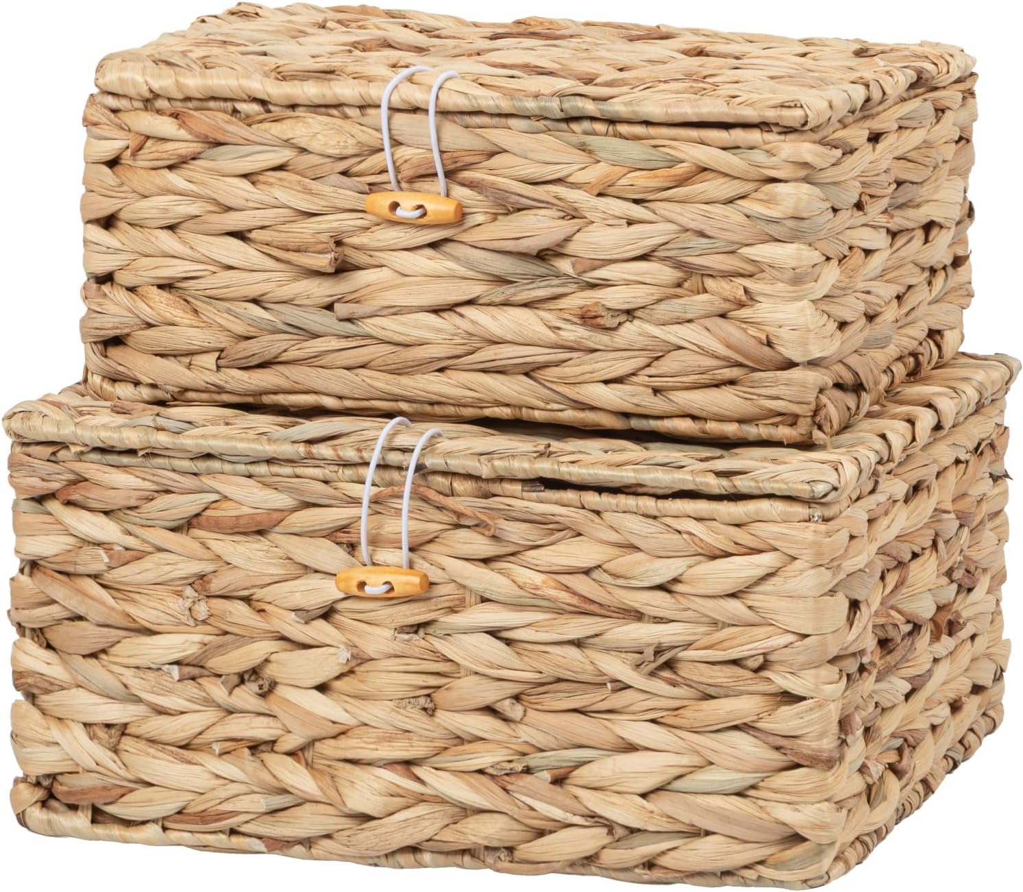 Handwoven Wicker Baskets Decorative Storage Boxes with Lids Set of 3, Natural Water Hyacinth, Nesting Organizer Boxes for Closet, Shelf, Home Decor