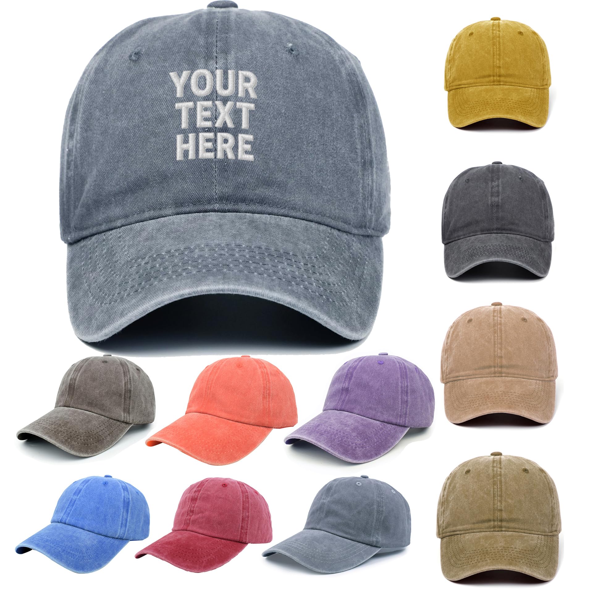 Van Der Linn Personalised Embroidered Denim Baseball Cap Custom Hat Unisex Cotton Adjustable (Cotton, Grey)