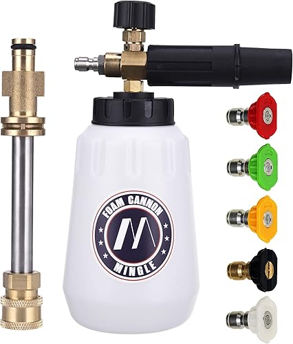 M MINGLE Cañón de espuma, piezas de repuesto para Lavadora a presión Sun Joe SPX Series, con 5 puntas de boquilla, conector rápido de 14 pulgadas