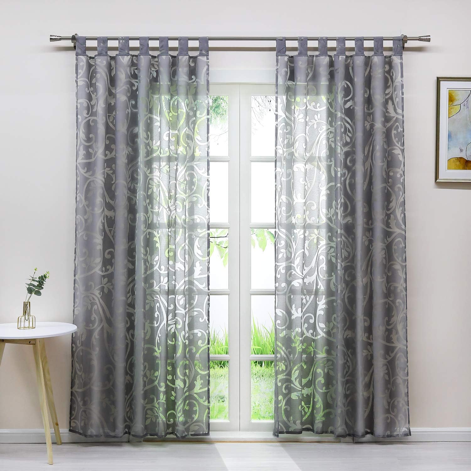 CORLIF Voile Gardine Mit Schlaufen Vorhang Ausbrenner Muster Transparente Gardinen Wohnzimmer Schlafzimmer Gardinenschals Weiß BxH 140x225cm 1 Stück