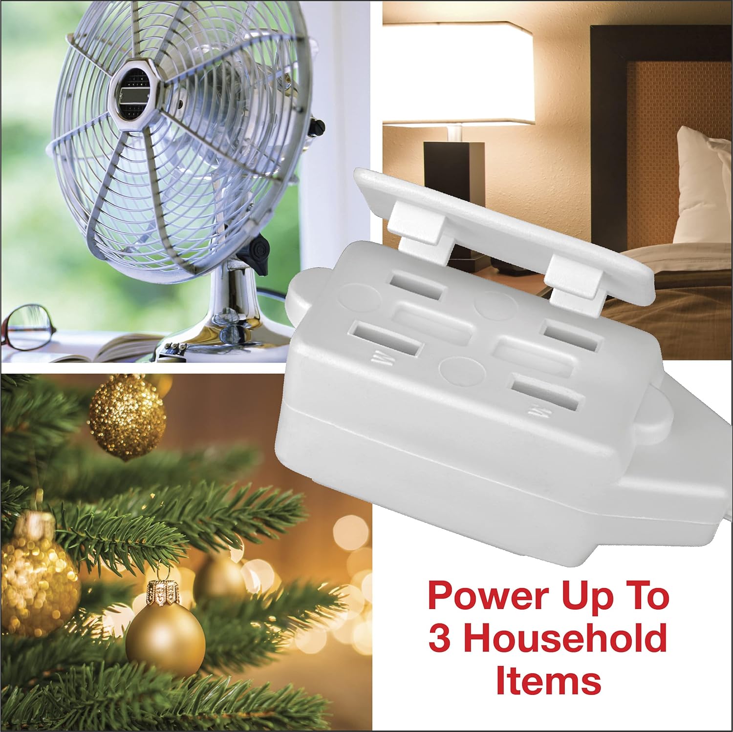 Clear Power 3 Outlet Indoor Extension Cord (2-Pack) 16/2 SPT-2, 2 Prong Polarized Plug (9 ft, White)