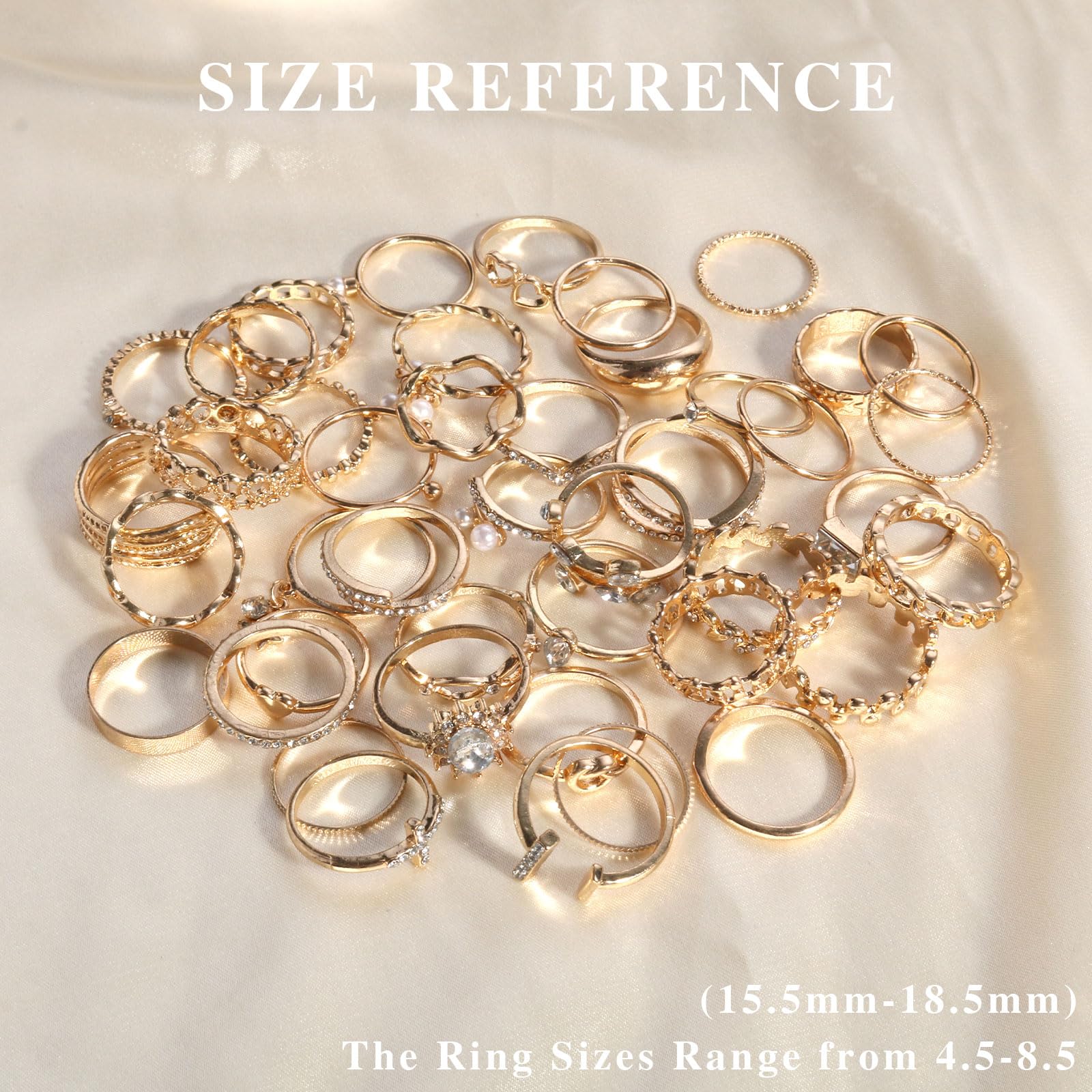 Juego de anillos dorados para nudillos para mujer, paquete de anillos de oro ajustables, tamaño mixto, apilables, juego de anillos apilables de cristal tallado hueco, Cristal, Cristal 7